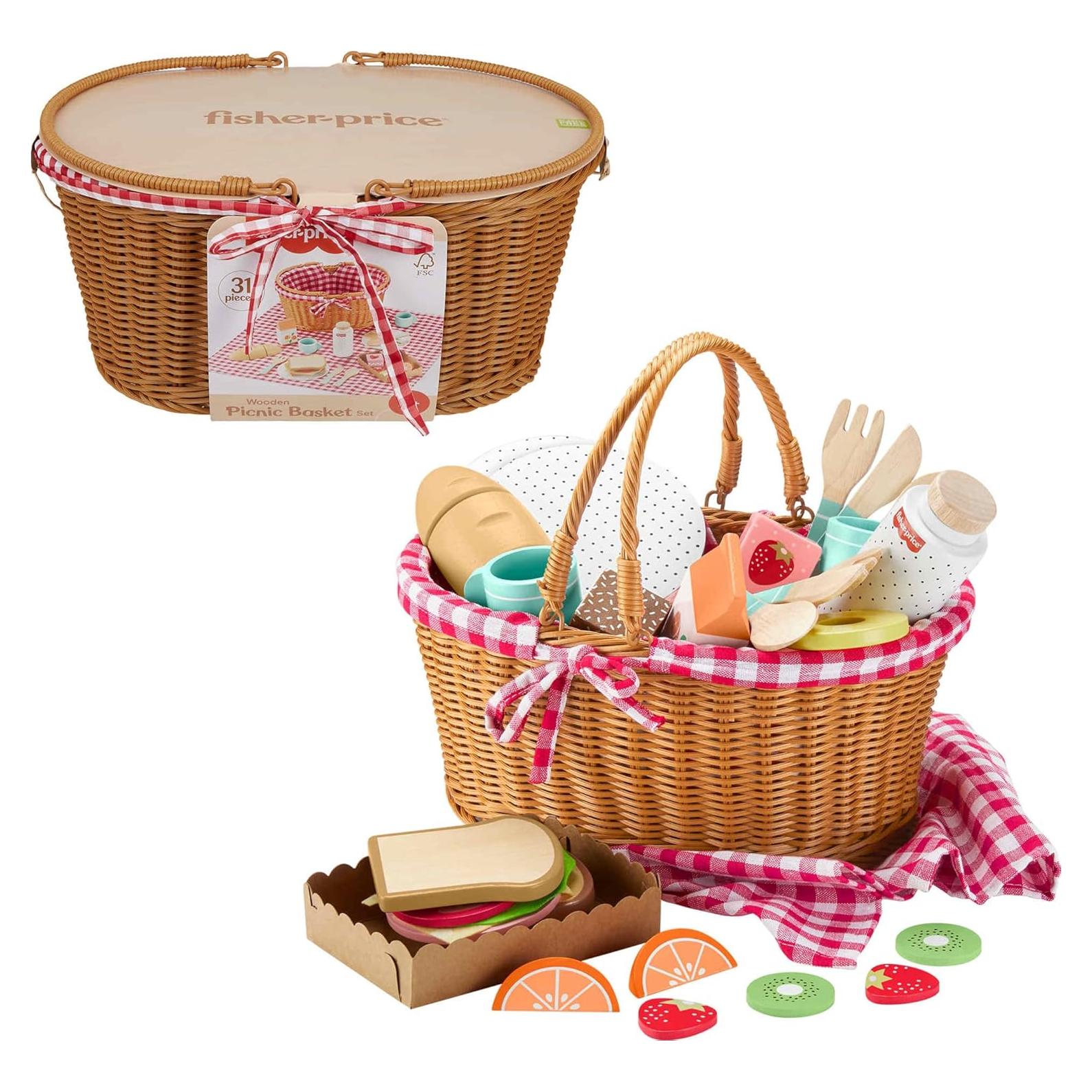 Cesta de Picnic de Madera Fisher-Price 31 Piezas para Niños
