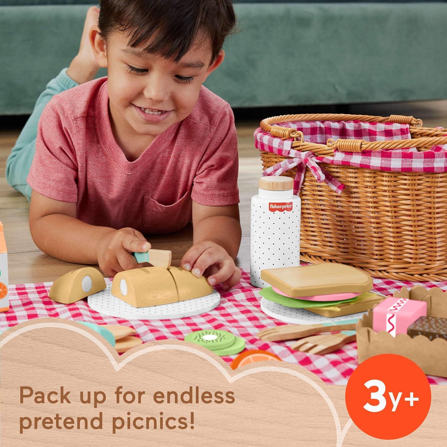 Cesta de Picnic de Madera Fisher-Price 31 Piezas para Niños