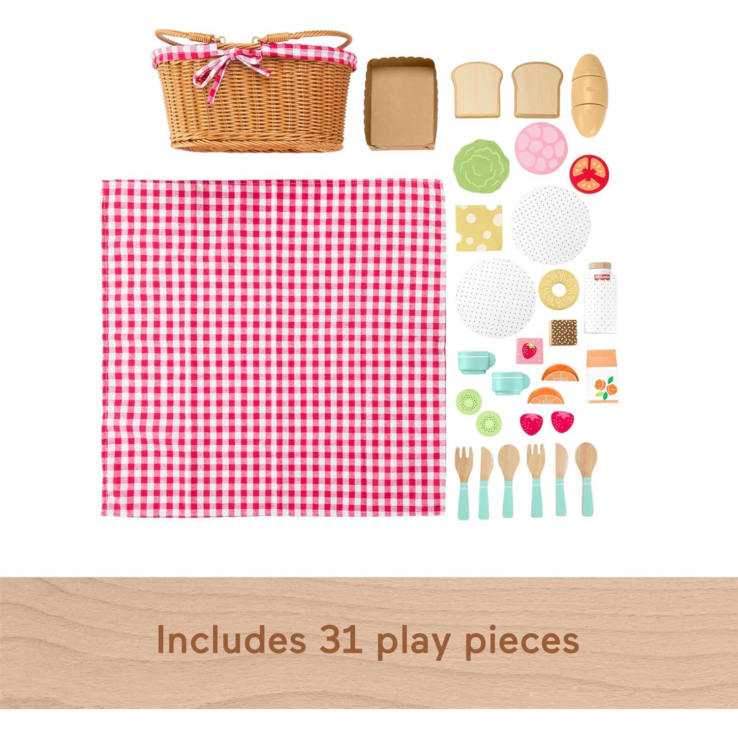 Cesta de Picnic de Madera Fisher-Price 31 Piezas para Niños