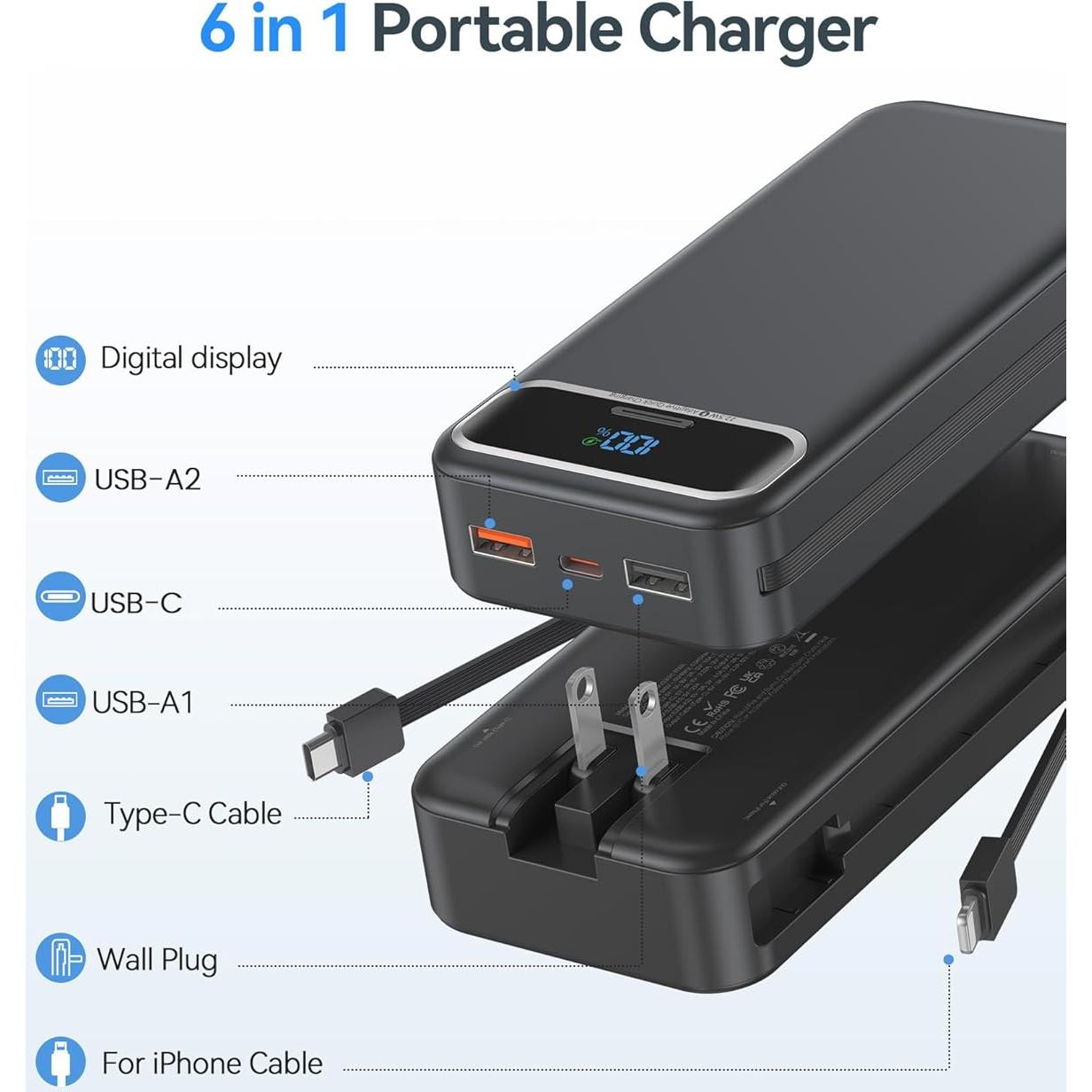 Cargador Portátil 20000mAh Dongguan con Enchufe AC y USB-C