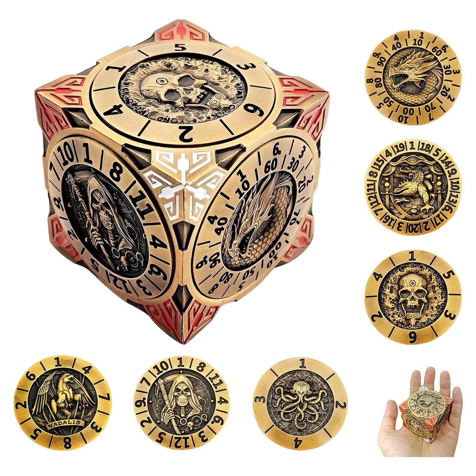 Dados Spinner de Metal 7-en-1 FLUEFOWL Oro Antiguo