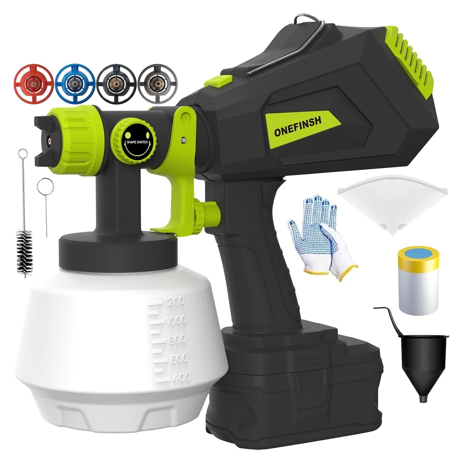 Pulverizador de pintura inalámbrico Onefinsh 18V HVLP 4 boquillas