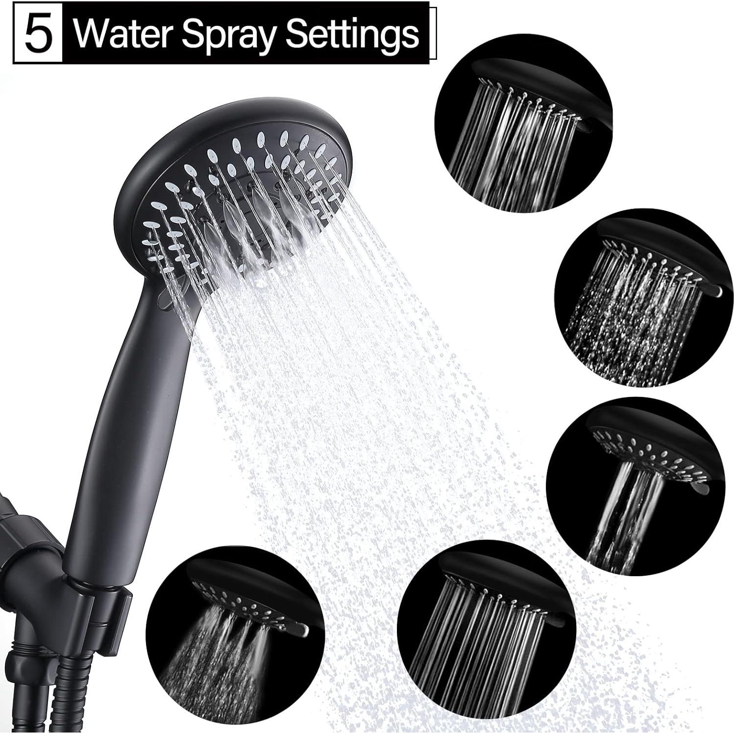 Cabezal de Ducha Briout 5 Modos Alta Presión Negro Mate