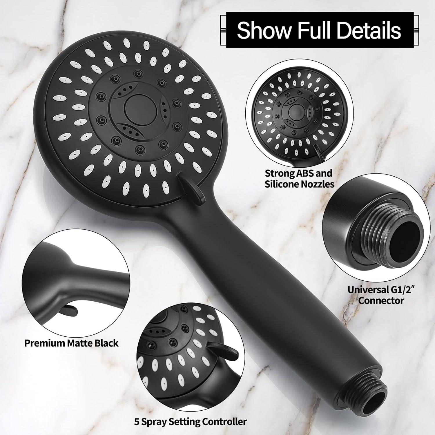 Cabezal de Ducha Briout 5 Modos Alta Presión Negro Mate