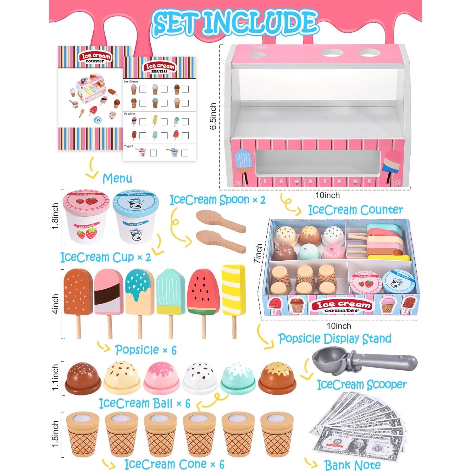 Puesto de Helados de Madera Toyssa para Niños 3-8 Años