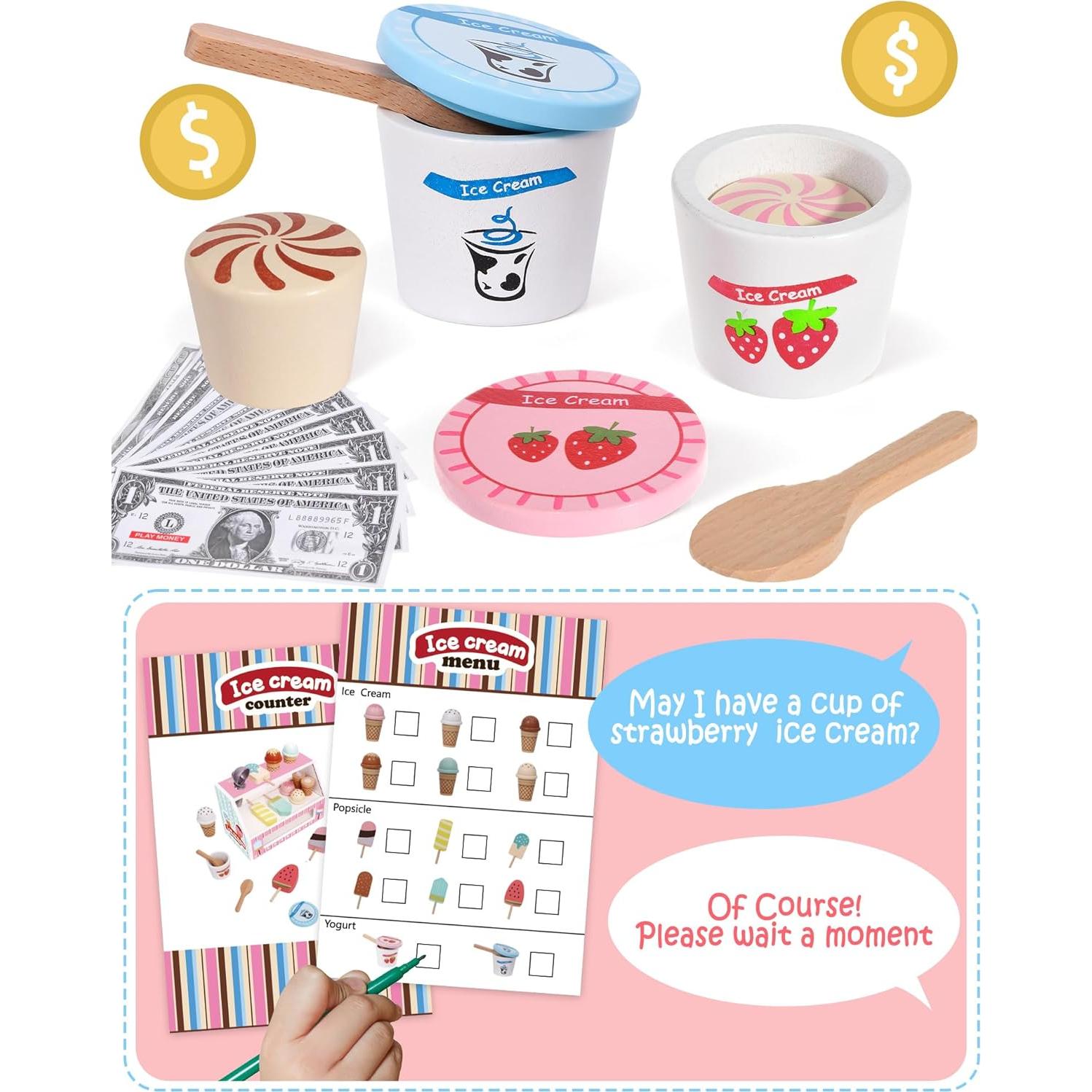 Puesto de Helados de Madera Toyssa para Niños 3-8 Años