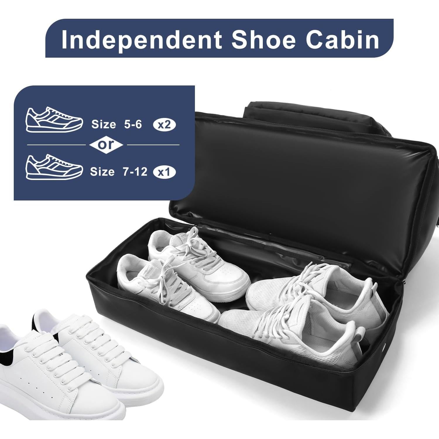 Large 42L Carry On Duffle Bag for Travel & Gym - TSA Approved Airplane Personal Item with Shoe Compartment & Wet Pocket, Water-Resistant Weekender Overnight Bag for Men Women (Black)