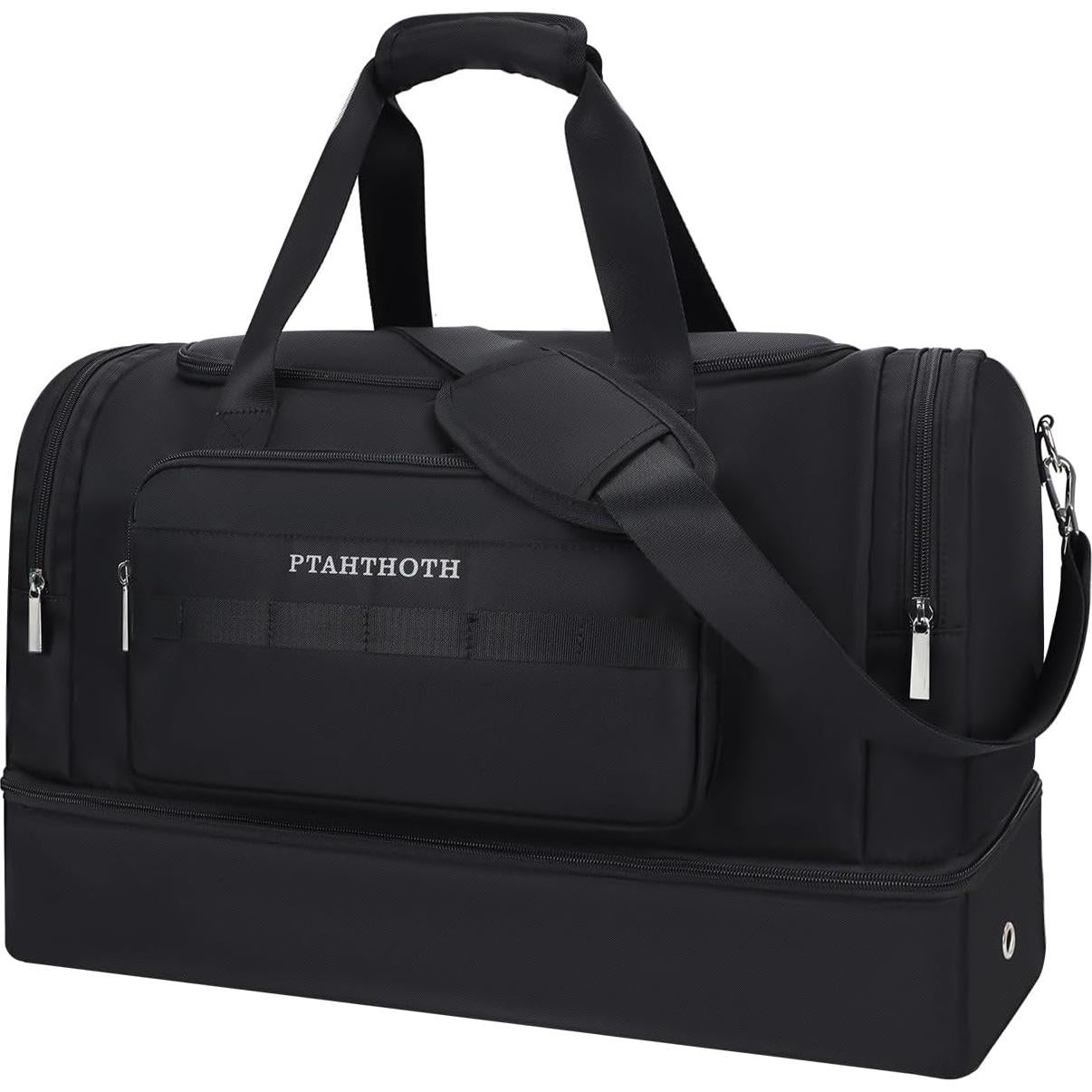 Large 42L Carry On Duffle Bag for Travel & Gym - TSA Approved Airplane Personal Item with Shoe Compartment & Wet Pocket, Water-Resistant Weekender Overnight Bag for Men Women (Black)