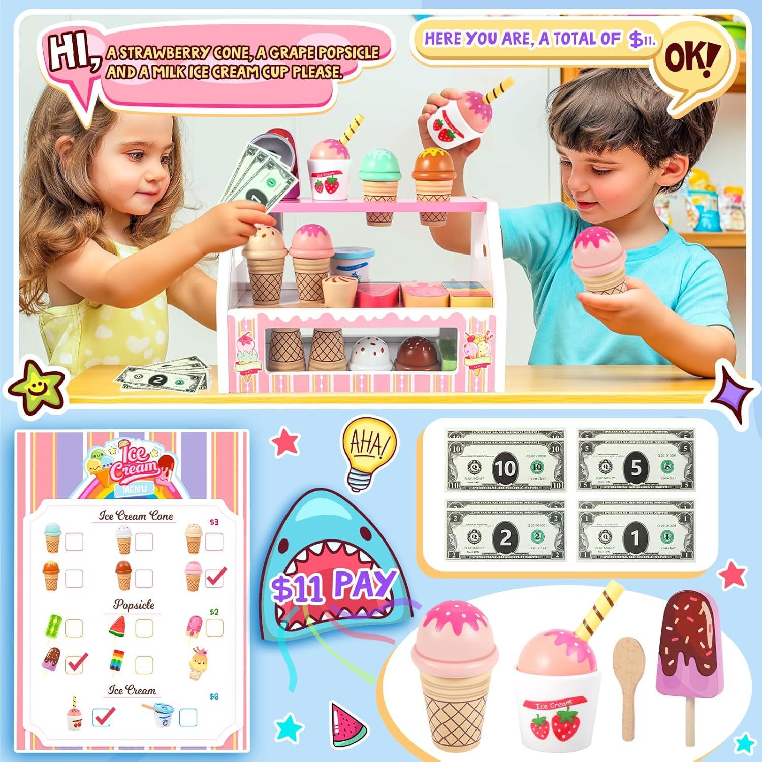Juego de Helados de Madera Loscola para Niños 3 a 8 Años
