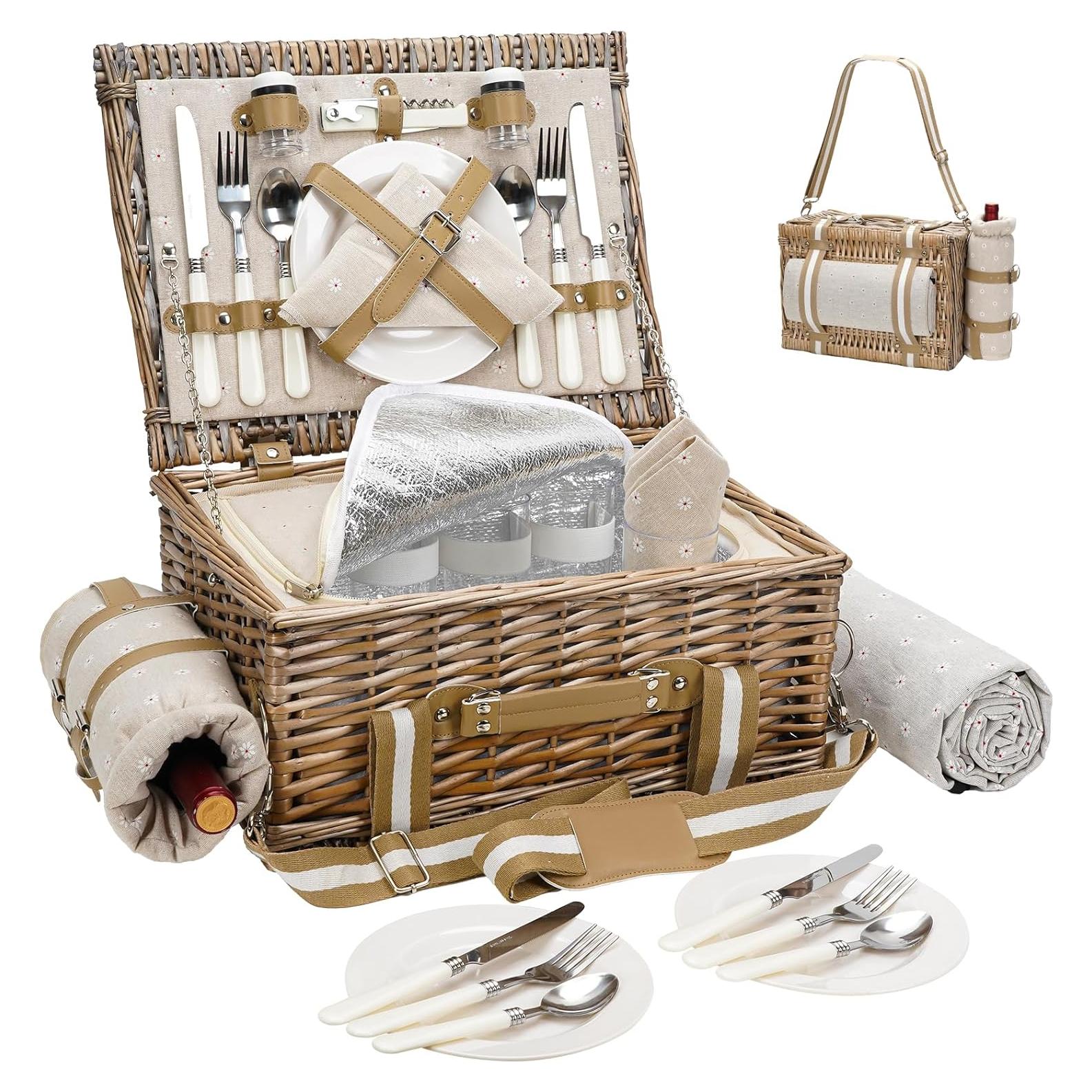 Cesta de Picnic Grande G GOOD GAIN 31 Piezas con Manta y Enfriador