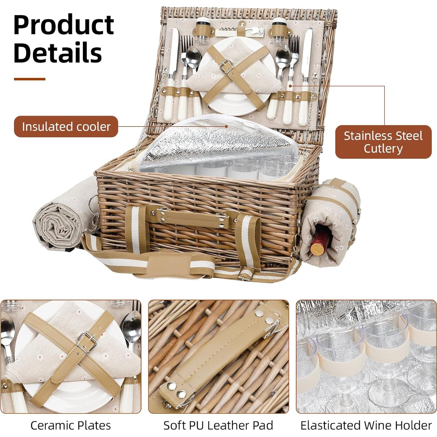 Cesta de Picnic Grande G GOOD GAIN 31 Piezas con Manta y Enfriador