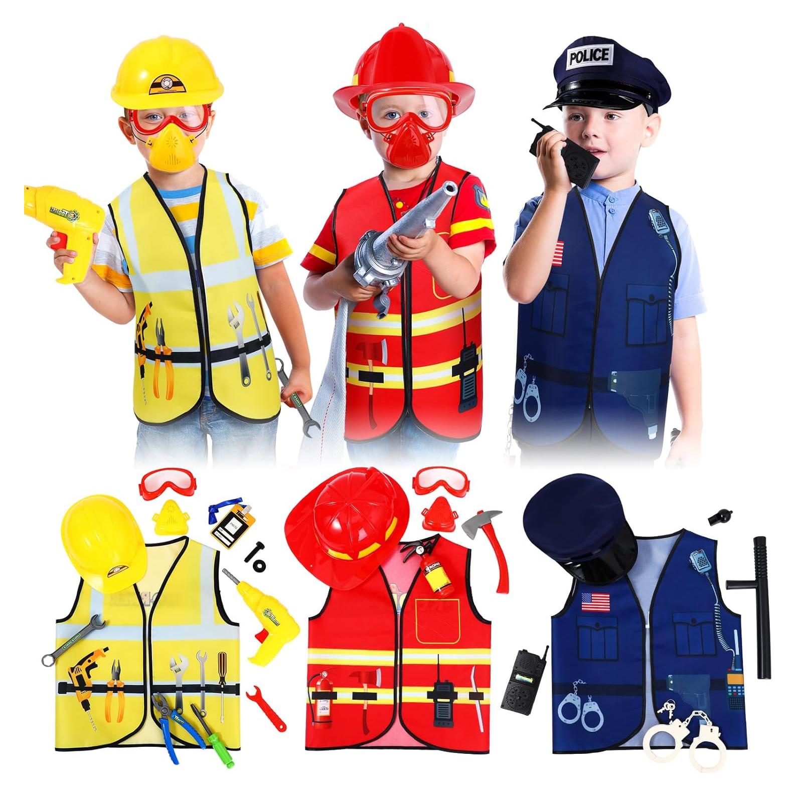 Disfraces para Niños Bonuci 3 en 1: Policía, Bombero y Trabajador