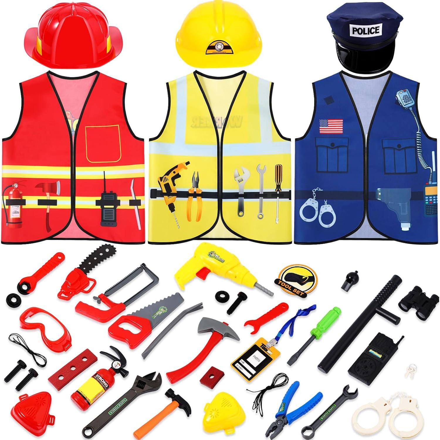 Disfraces para Niños Bonuci 3 en 1: Policía, Bombero y Trabajador