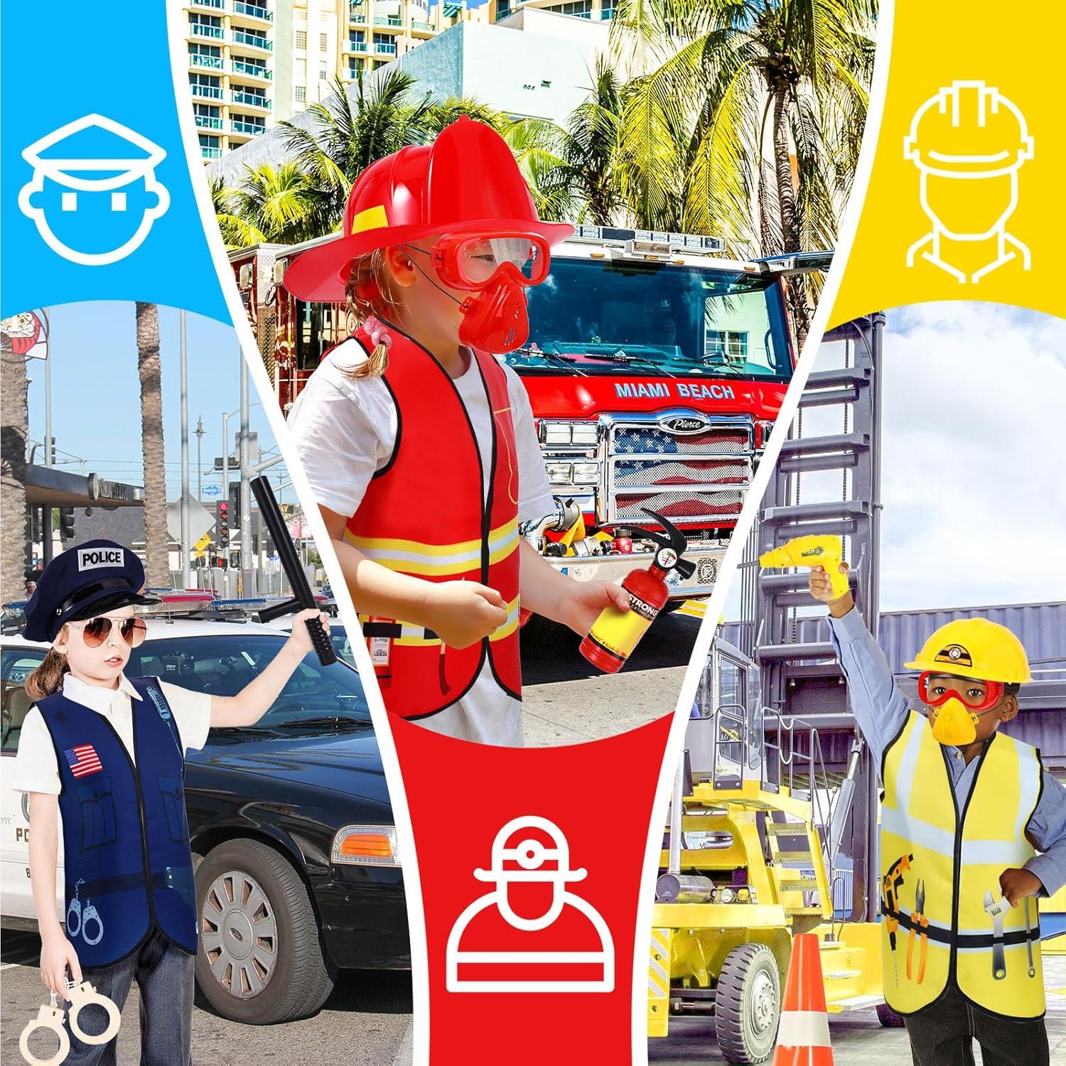 Disfraces para Niños Bonuci 3 en 1: Policía, Bombero y Trabajador