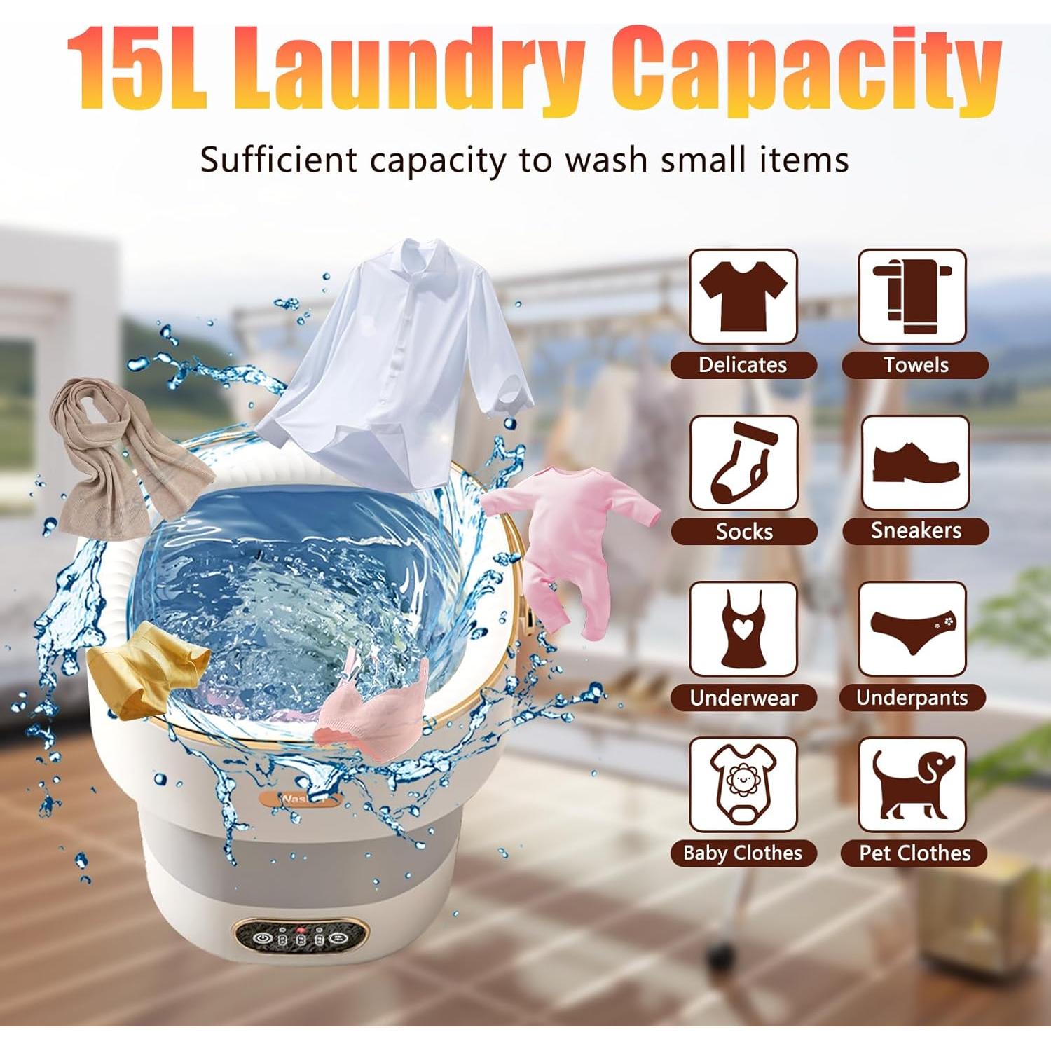 Lavadora Portátil VUHIGIB ZDXYJ88 15L Plegable para Ropa Delicada