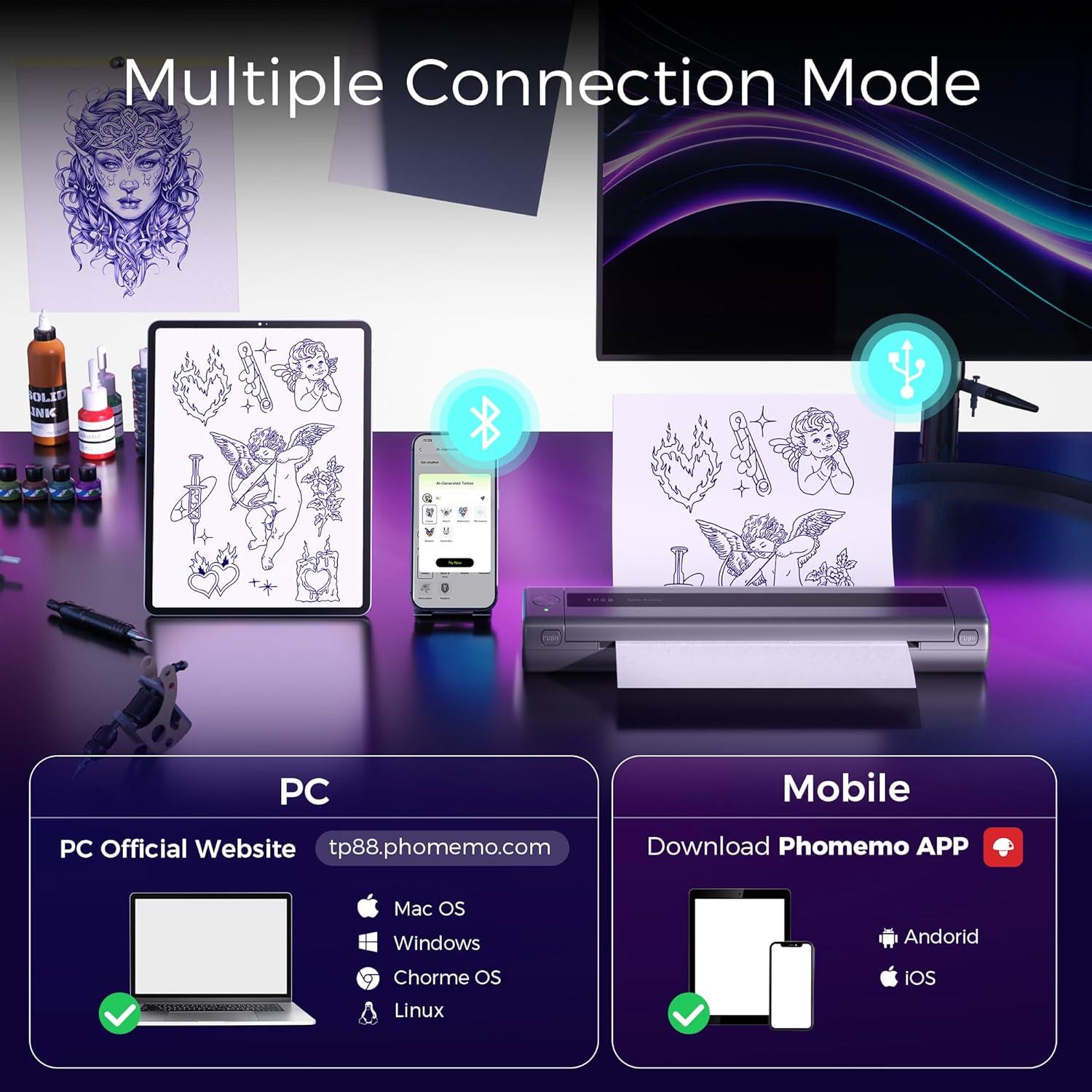 Impresora Térmica de Tatuajes Zodzi TP88 - Portátil, A4, Bluetooth