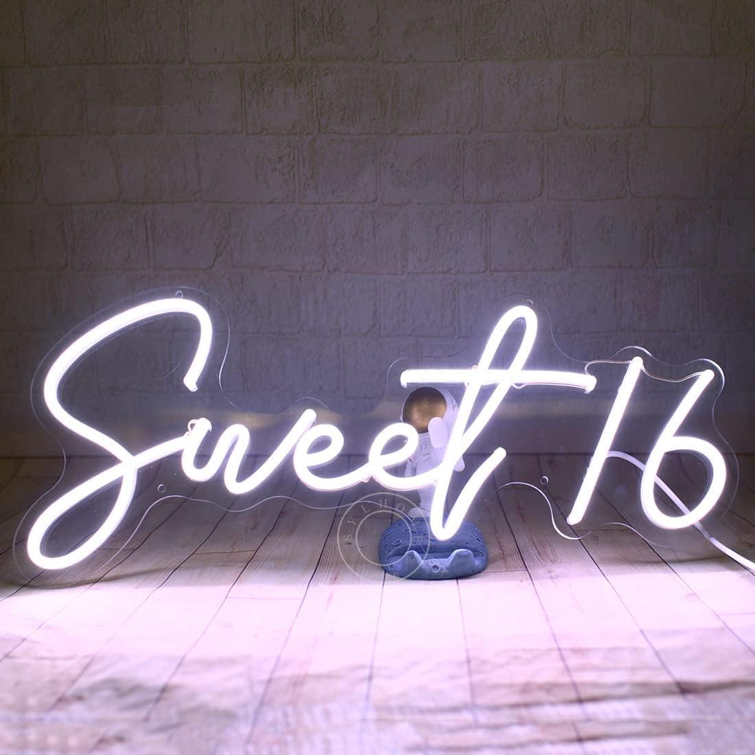 Luz de Neón LED SYLHOME Sweet 16 43x18.5 cm USB Blanco Frío