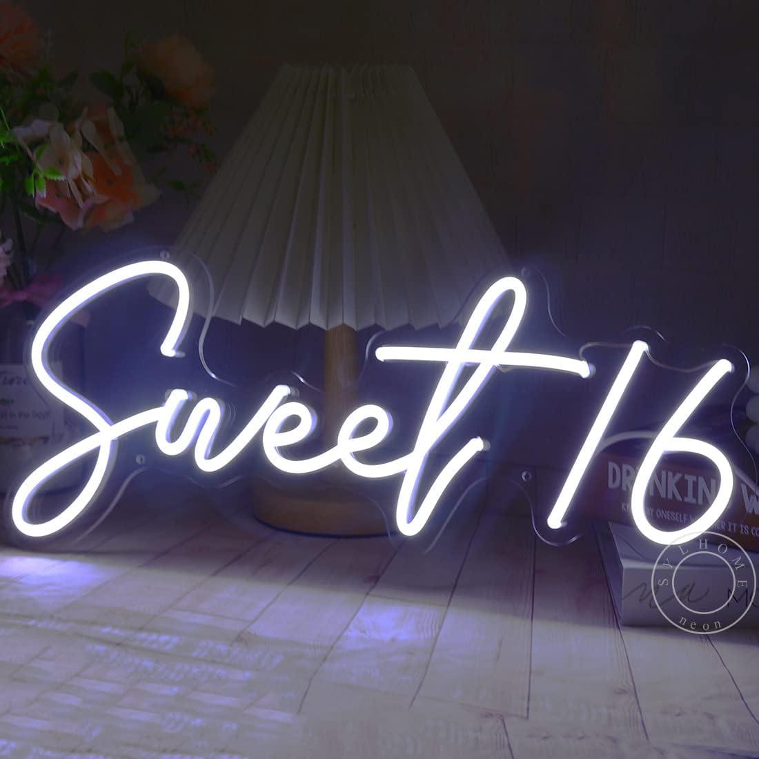 Luz de Neón LED SYLHOME Sweet 16 43x18.5 cm USB Blanco Frío