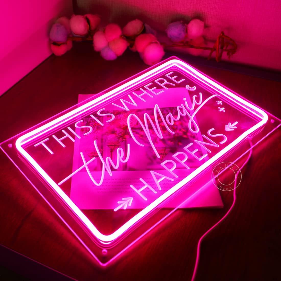 Letrero de Neón LED Rosa SYLHOME 40x25 cm con Regulador USB