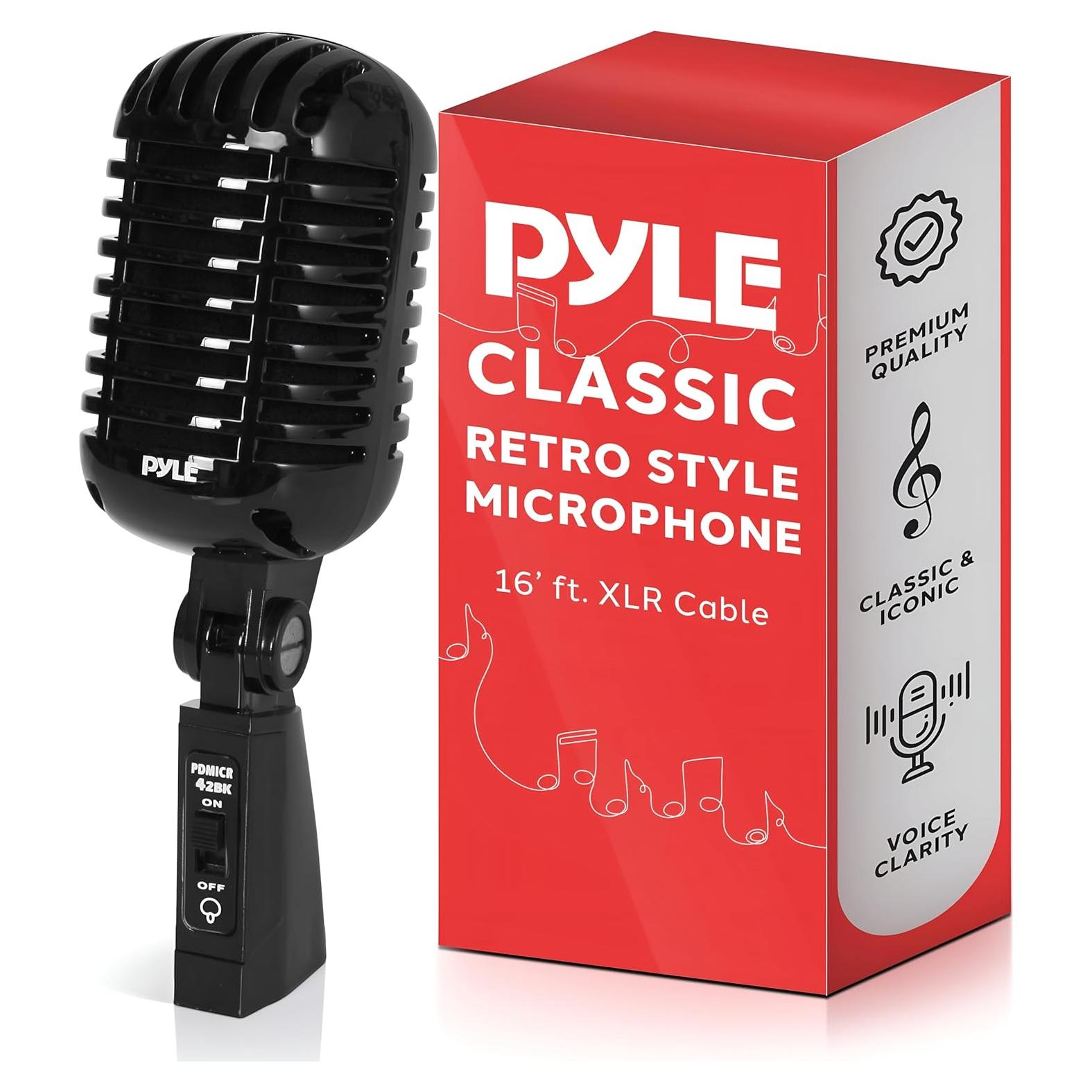 Micrófono Vocal Dinámico Pyle PDMICR42BK Retro Negro