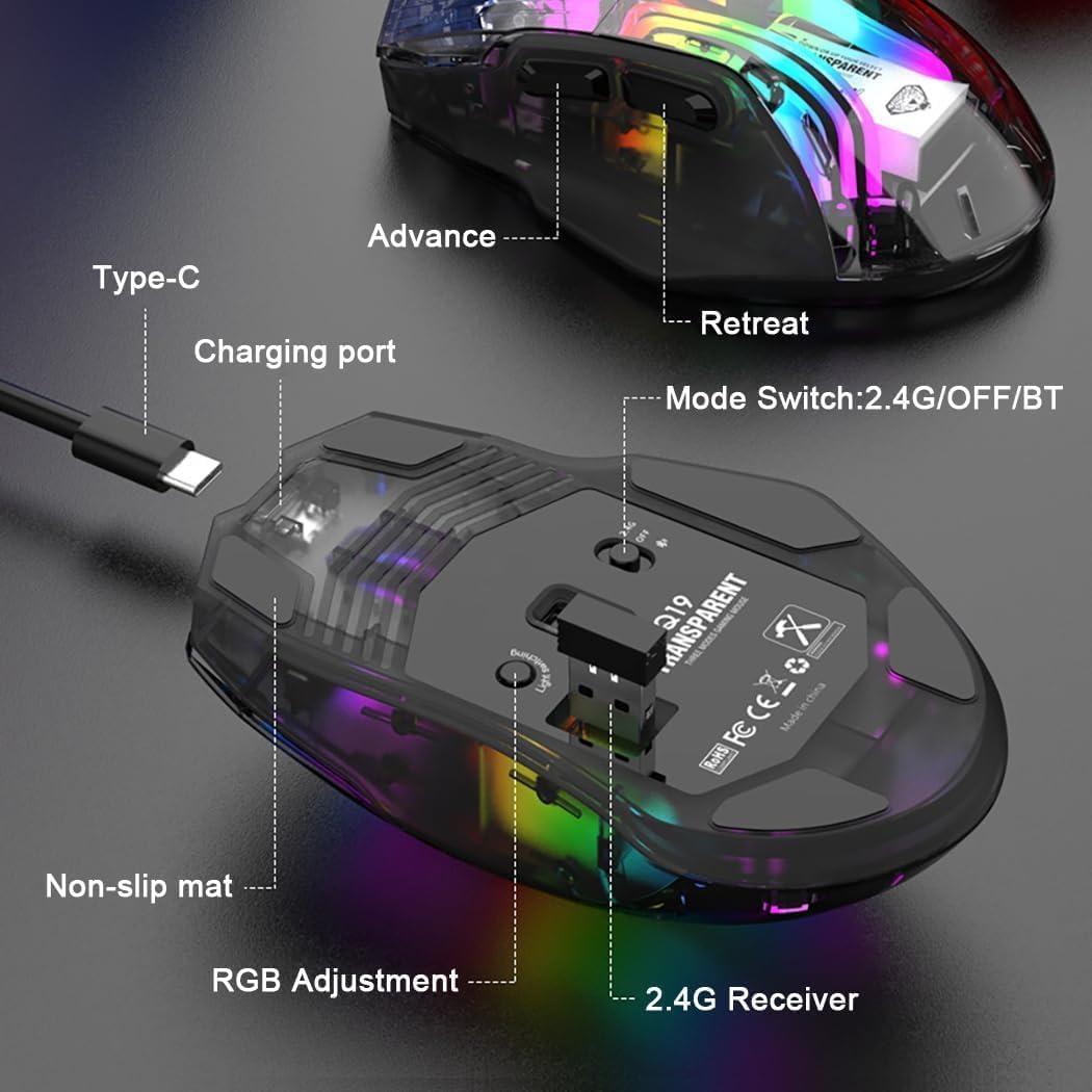 Ratón Mecánico Inalámbrico ATTOE RGB 3600 DPI Negro