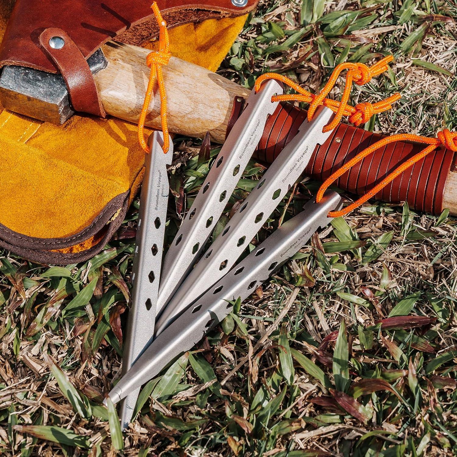 iBasingo 4/8 Pieces/lot Titanium Alloy Pegs Camping Tent Pegs Outdoor Stakes Camp Tent Nail Tent Hardware