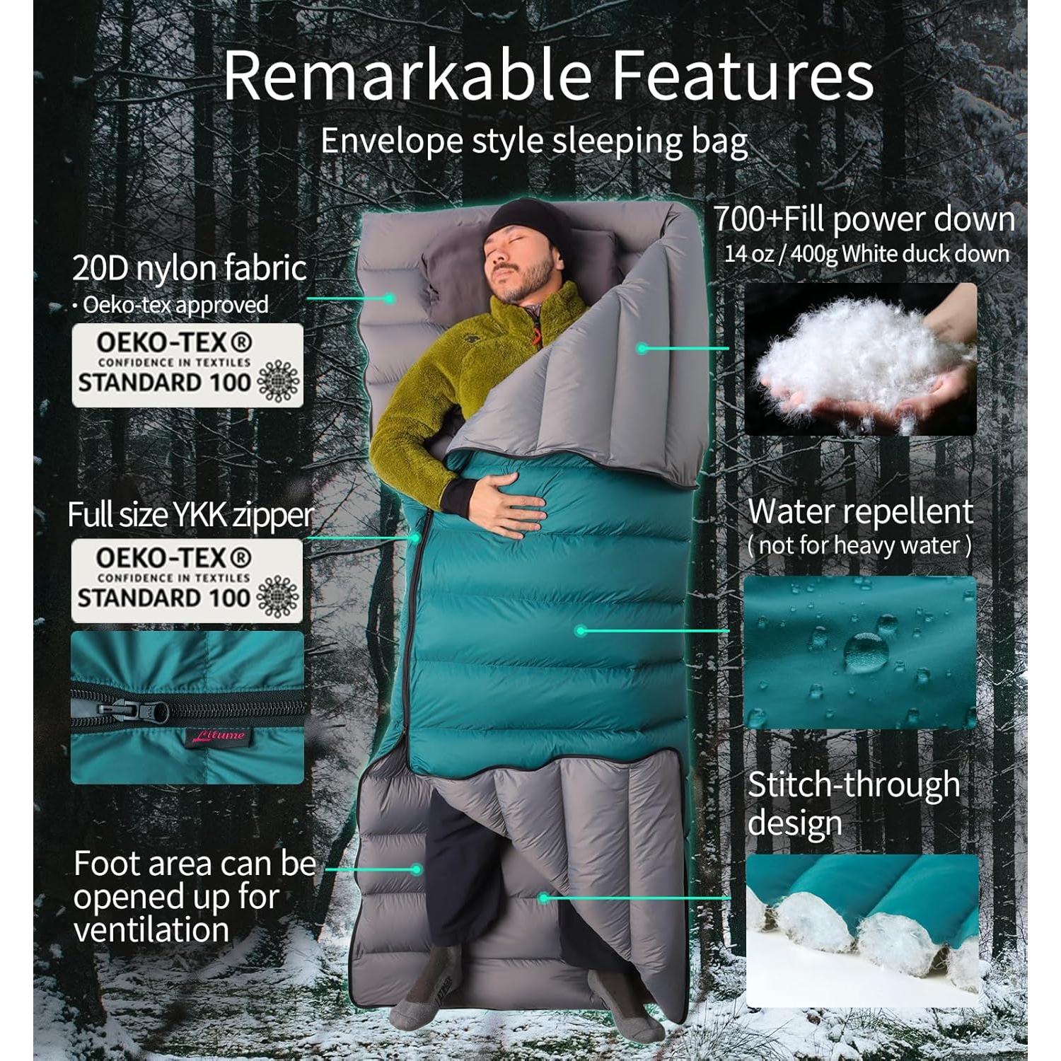 Saco de Dormir Litume C2203 de Plumas 3 Temporadas 396g