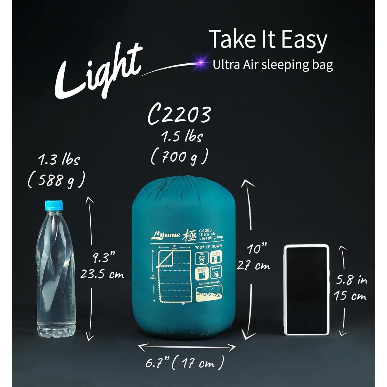 Saco de Dormir Litume C2203 de Plumas 3 Temporadas 396g