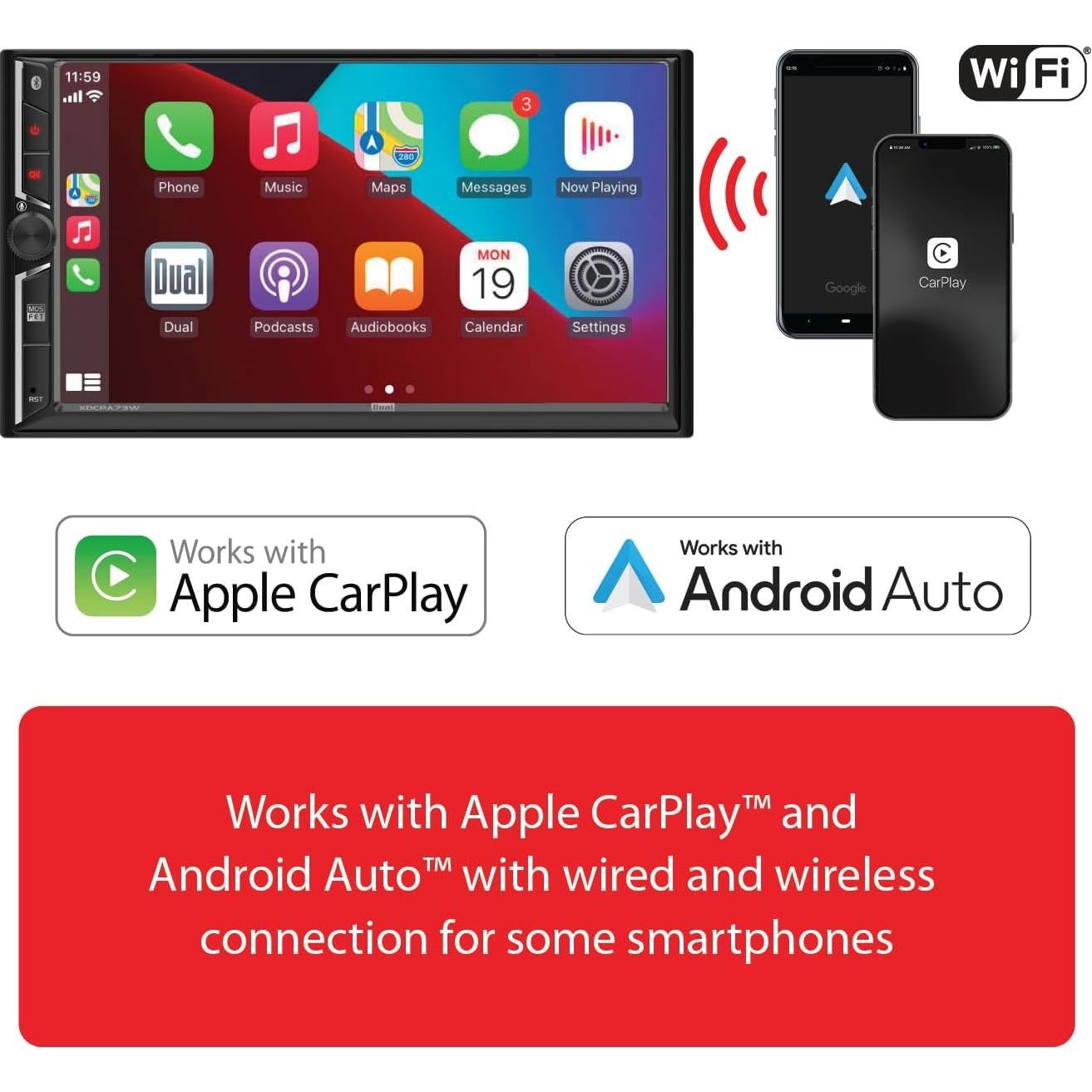 Estéreo Doble DIN Dual Electronics 7" Bluetooth CarPlay