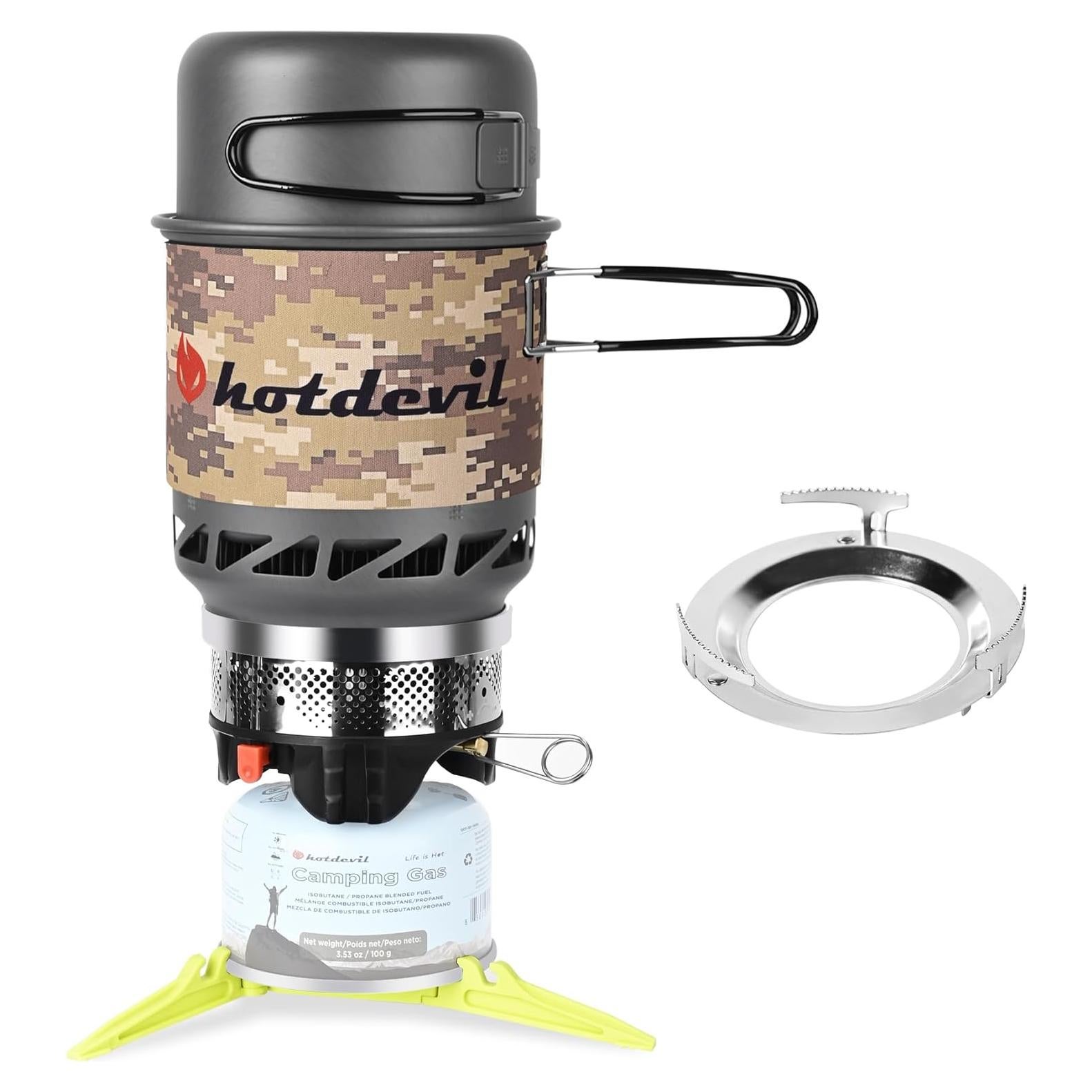 Estufa de Camping Hotdevil HD-SS-5120-2 con Olla 0.75L y Soporte