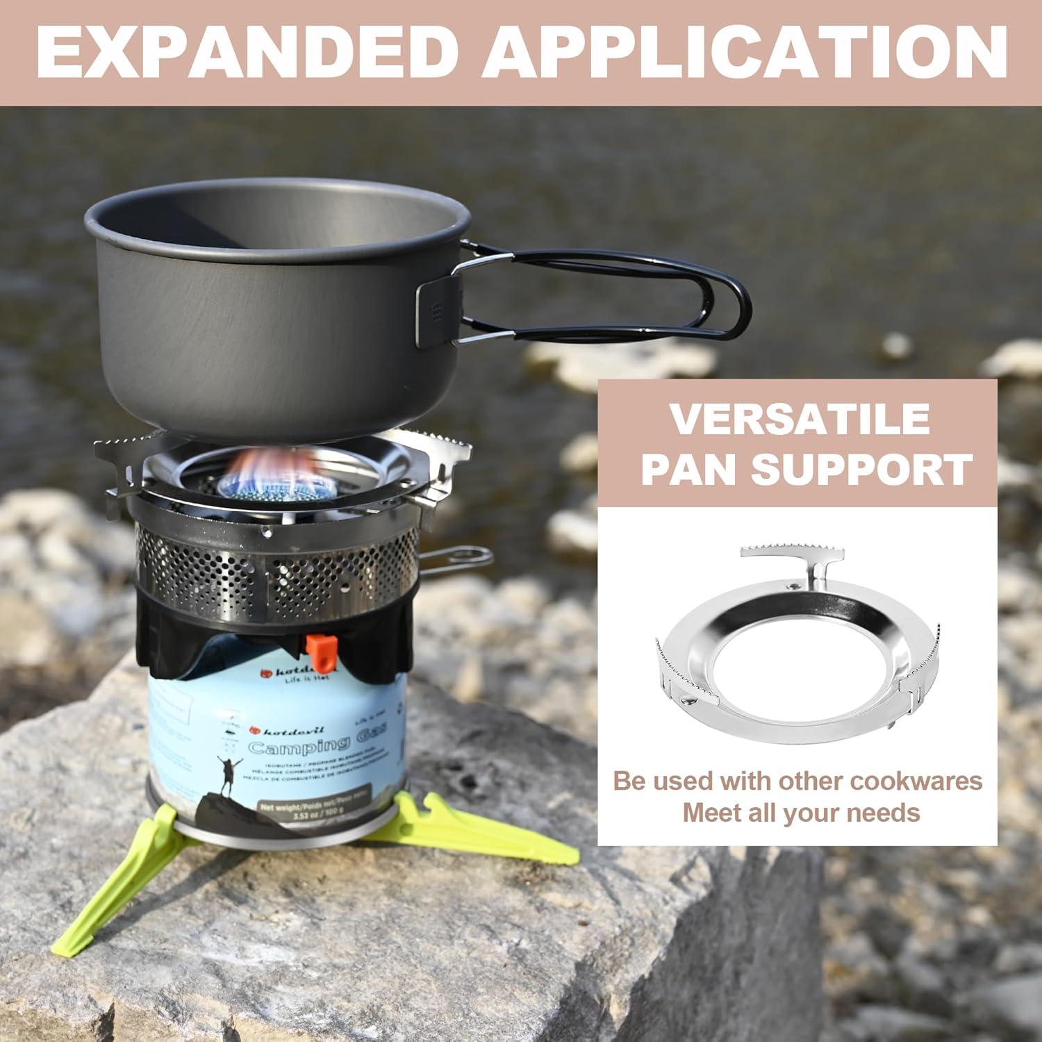 Estufa de Camping Hotdevil HD-SS-5120-2 con Olla 0.75L y Soporte