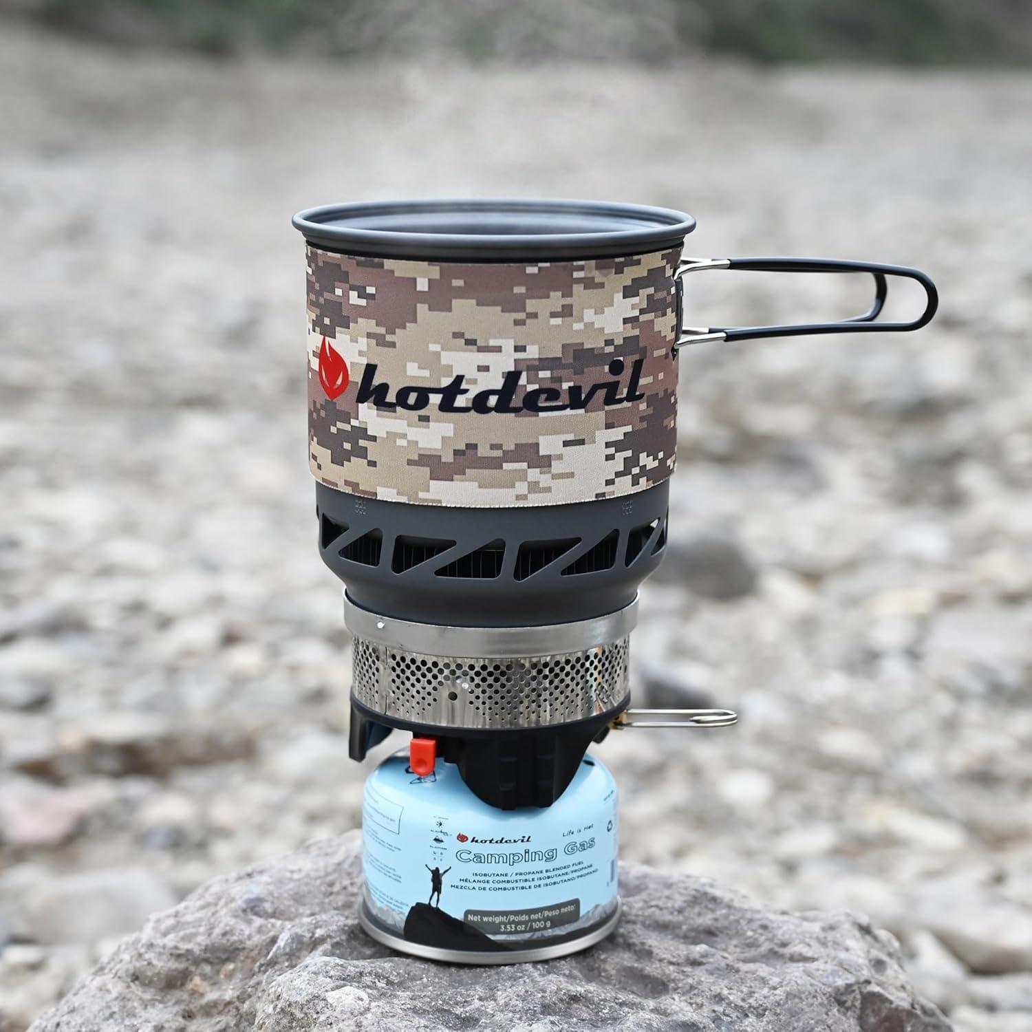 Estufa de Camping Hotdevil HD-SS-5120-2 con Olla 0.75L y Soporte