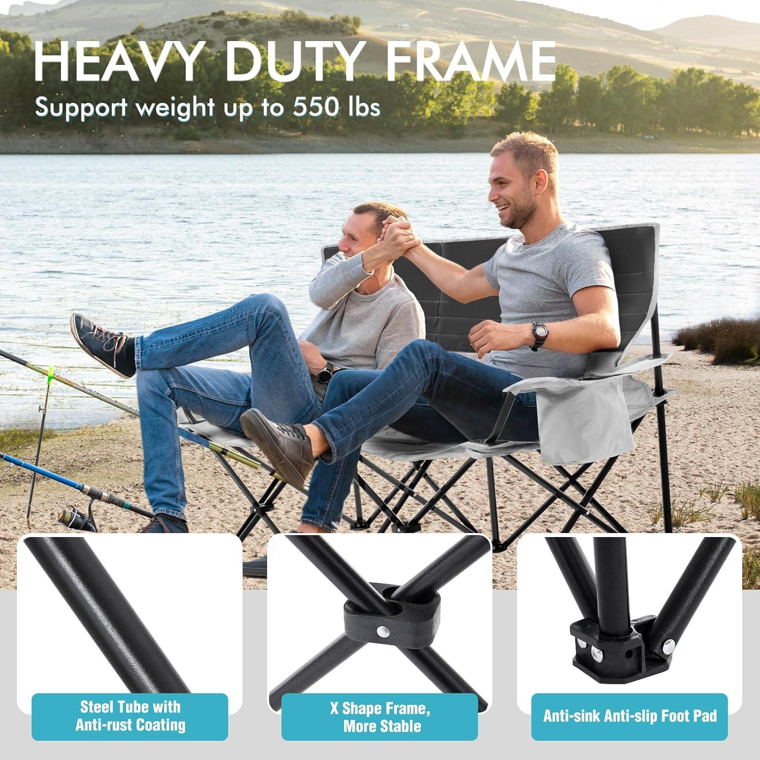 Silla de Camping Doble Plegable Rotinyard Gris 250 kg