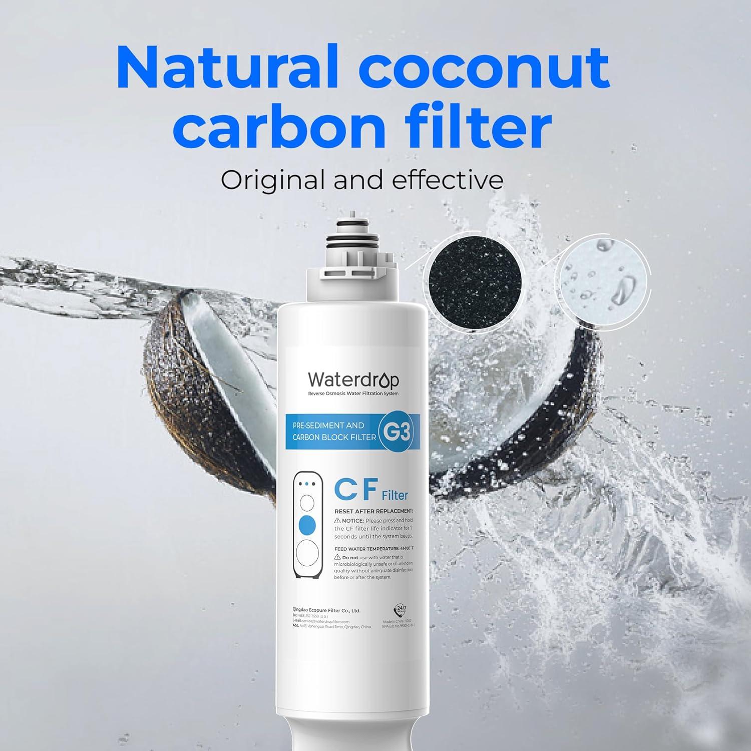 Filtro de Agua Waterdrop WD-G3-CF, Paquete de 2, Carbono Activado