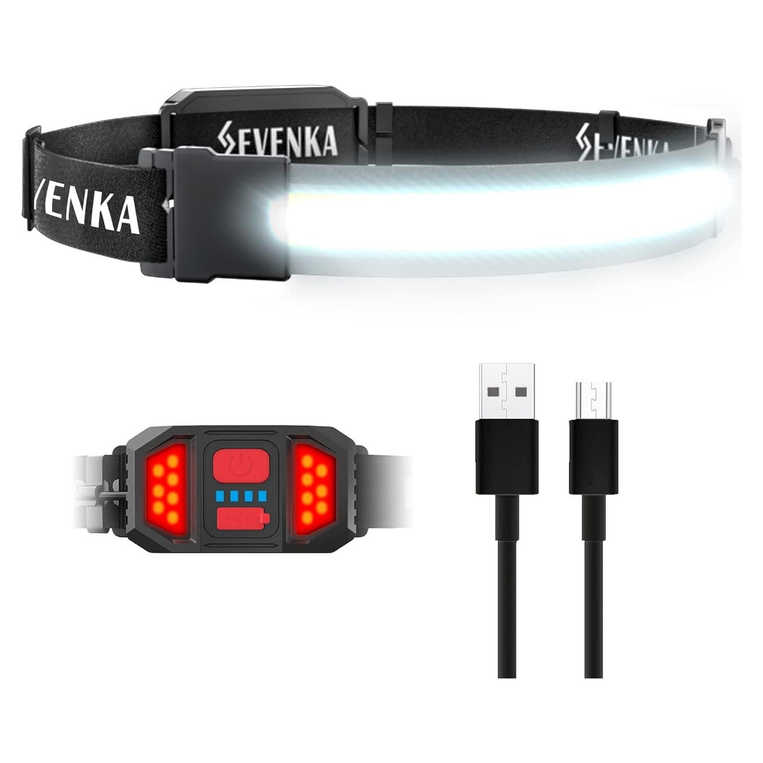 Linterna Frontal LED SEVENKA 500 Lúmenes Recargable IP55