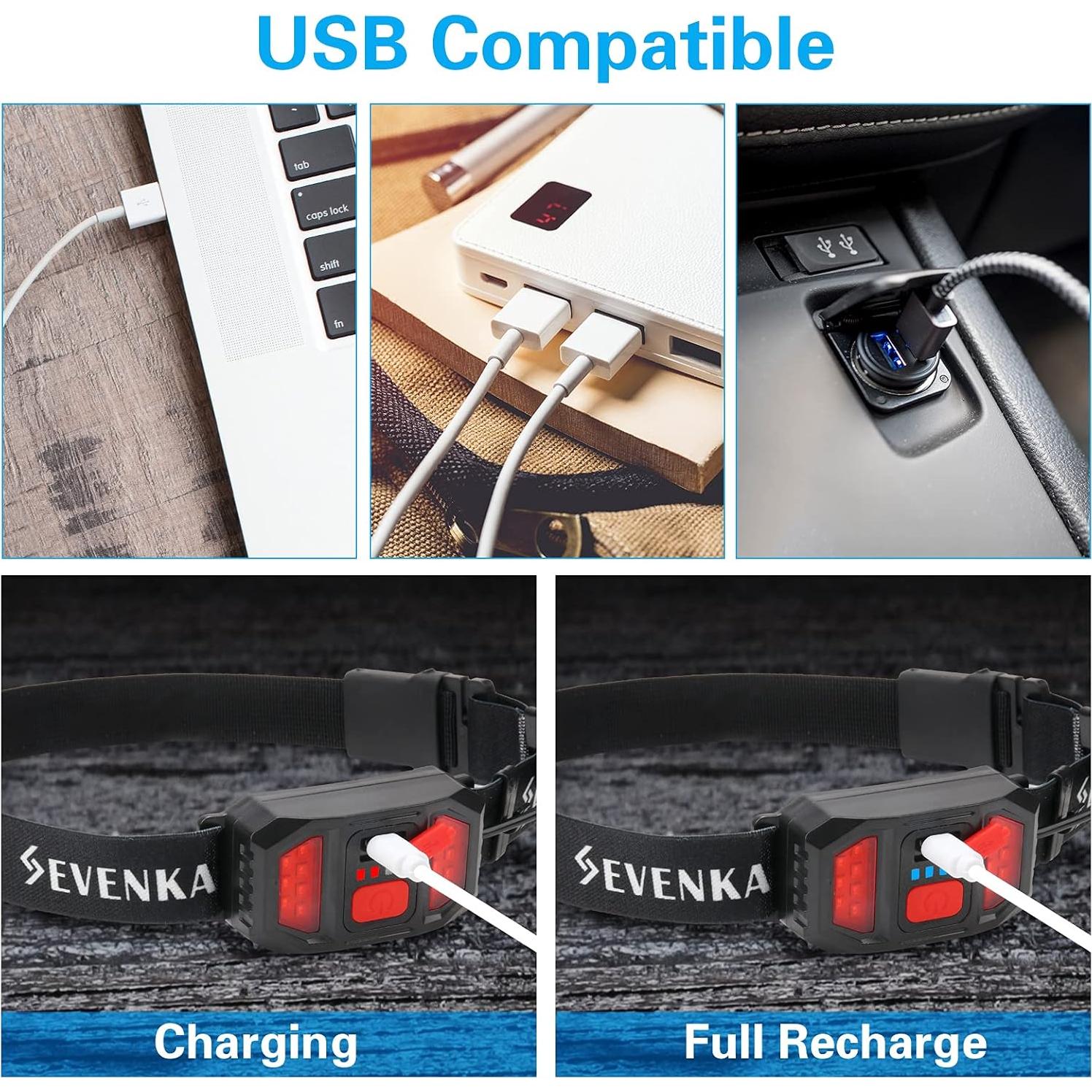 Linterna Frontal LED SEVENKA 500 Lúmenes Recargable IP55