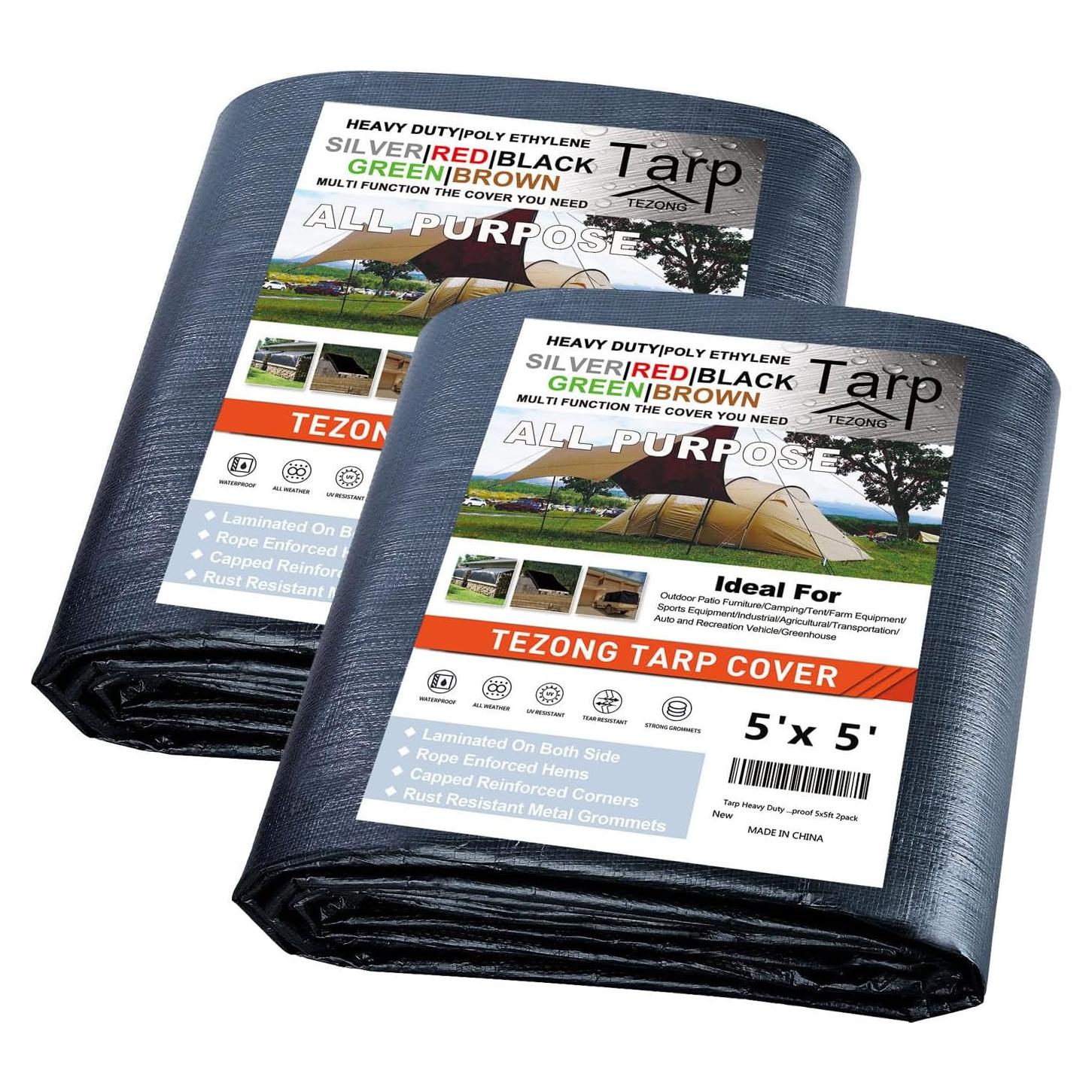Lona Impermeable TEZONG 5x5ft 12Mil 2pack Negra Resistente