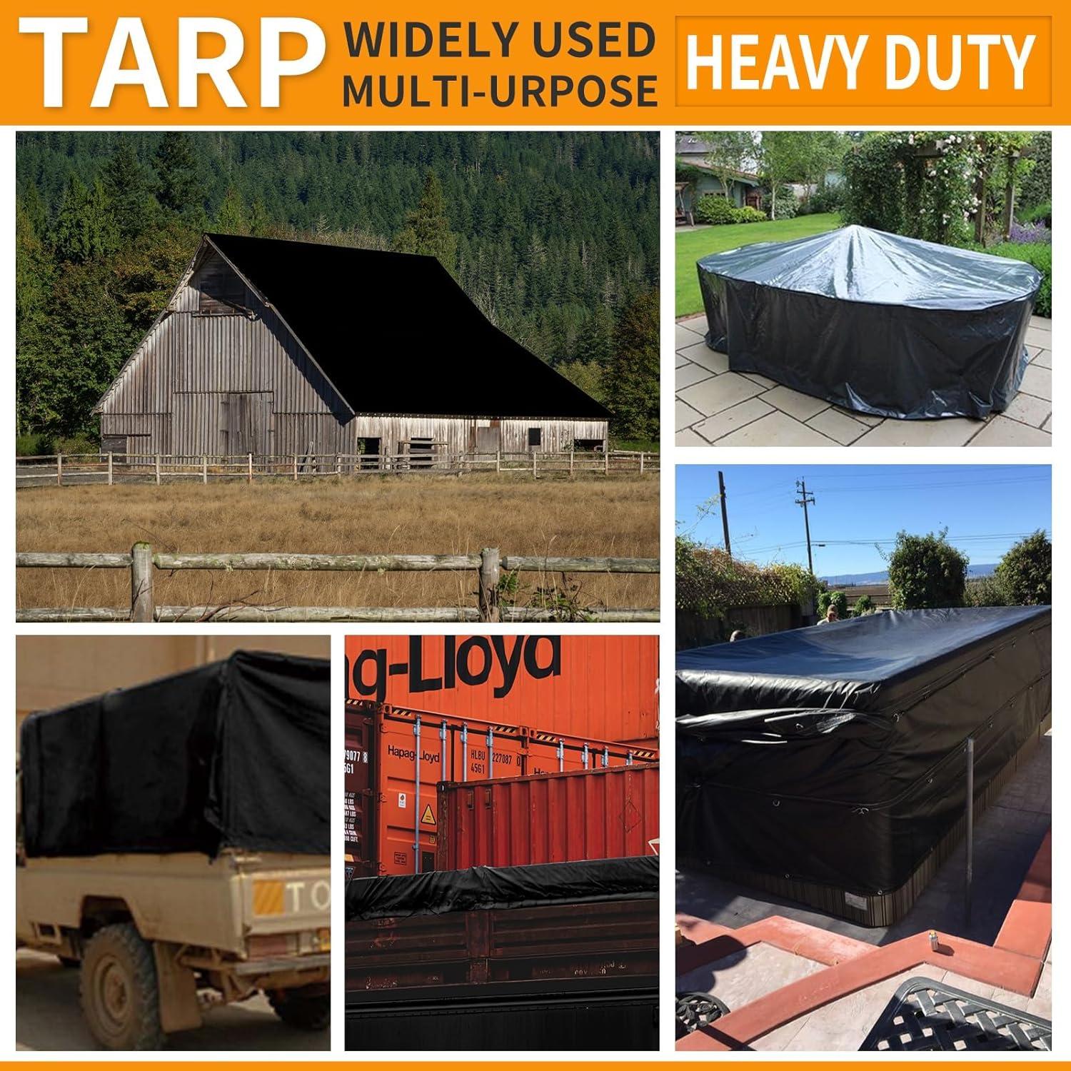 Lona Impermeable TEZONG 5x5ft 12Mil 2pack Negra Resistente