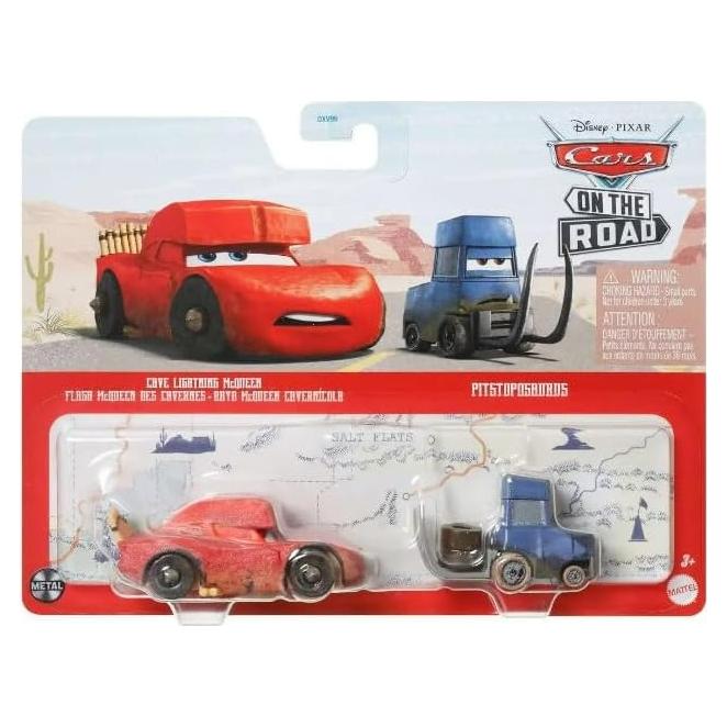 Disney Cars 2023 1:55 Scale Diecast 2-Pack On The Road (Cave Lightning Mcqueen and Pitstoposaurus)