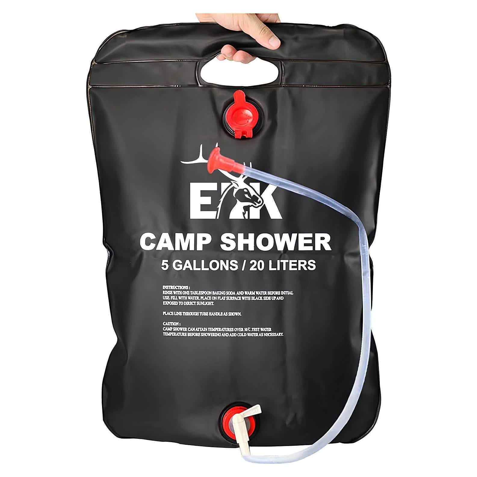 Bolsa de Ducha Portátil Solar Calentada ELK 19L para Camping