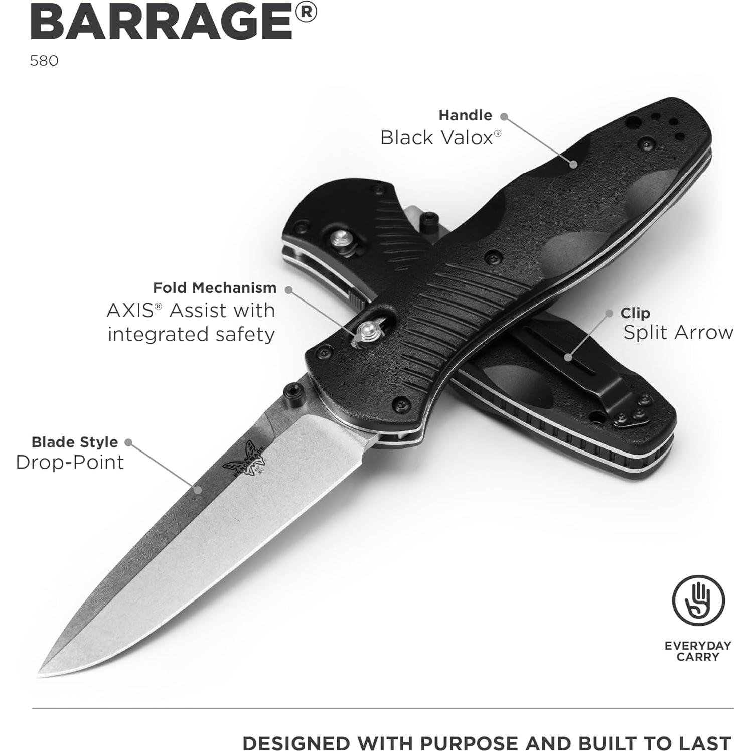Cuchillo EDC Benchmade Barrage 580, Acero Inoxidable, 9.14 cm
