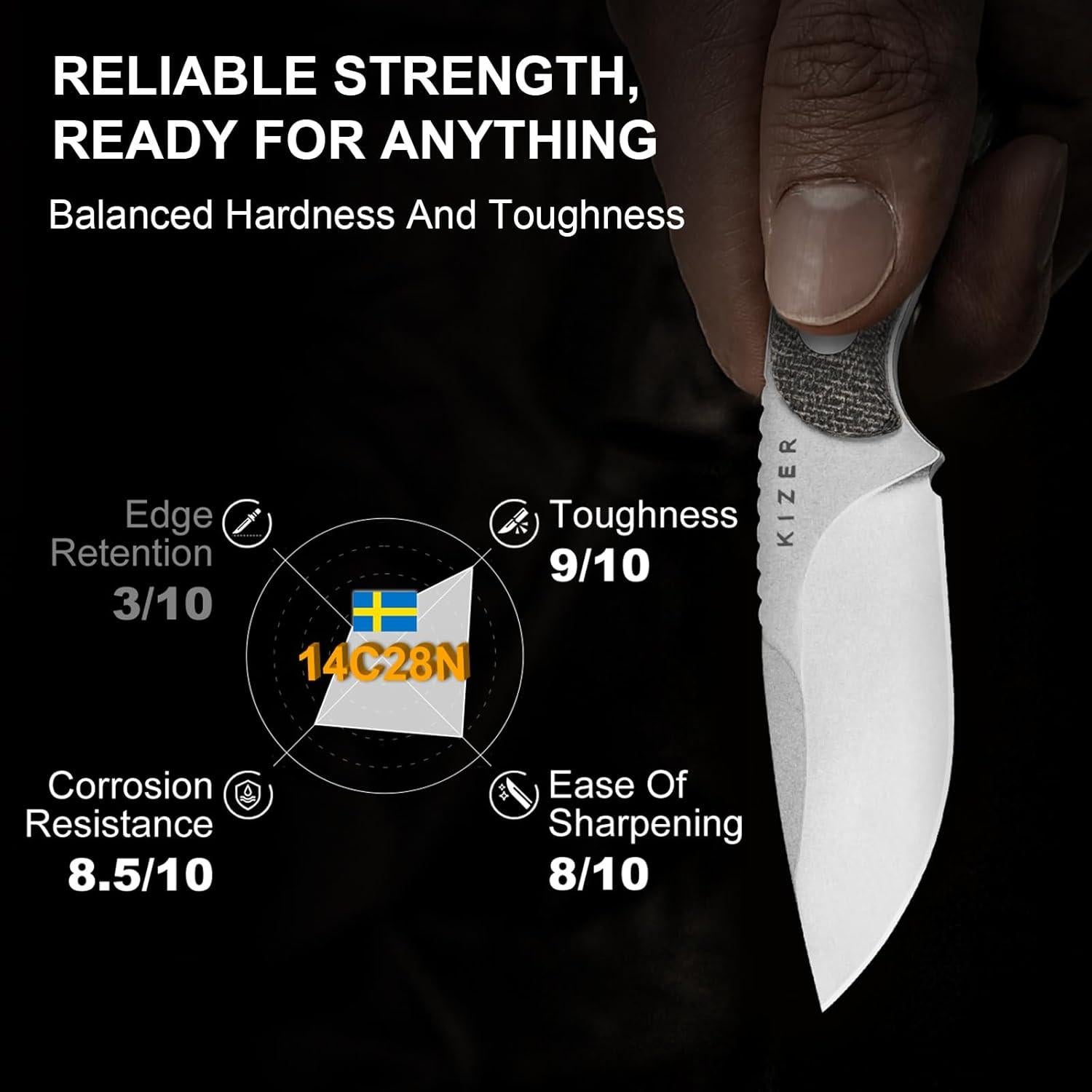 Cuchillo de Hoja Fija Kizer BUDDY 7.62 cm Acero 14C28N EDC