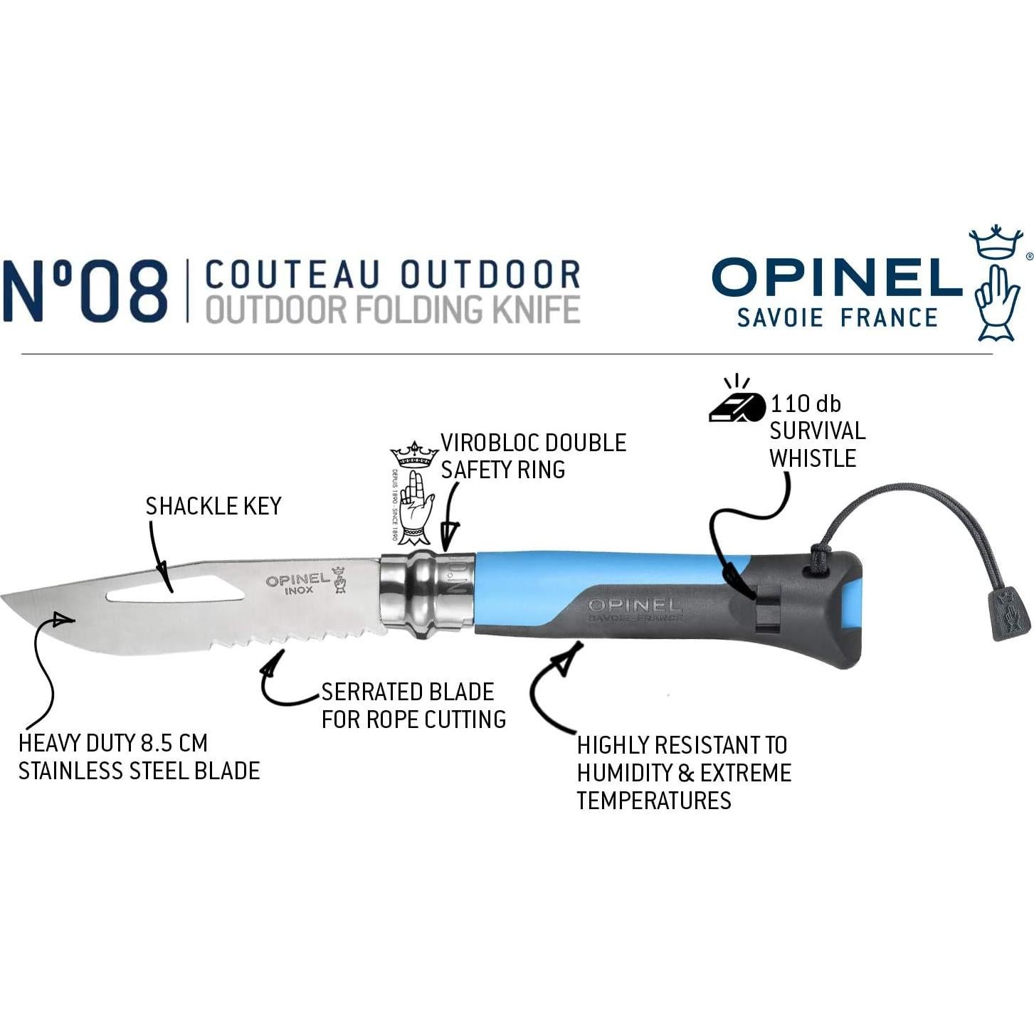 Opinel No.8 Outdoor - Stainless Steel Knife and Survival Tool