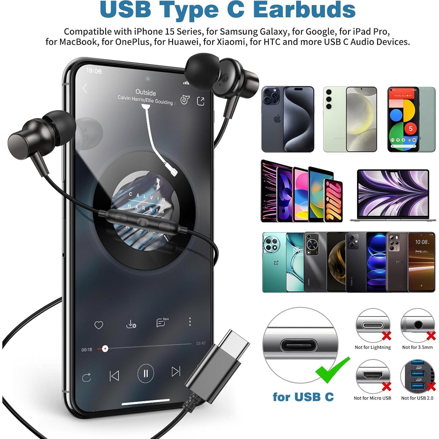 Auriculares In-Ear USB C COOYA con Micrófono y Cancelación de Ruido