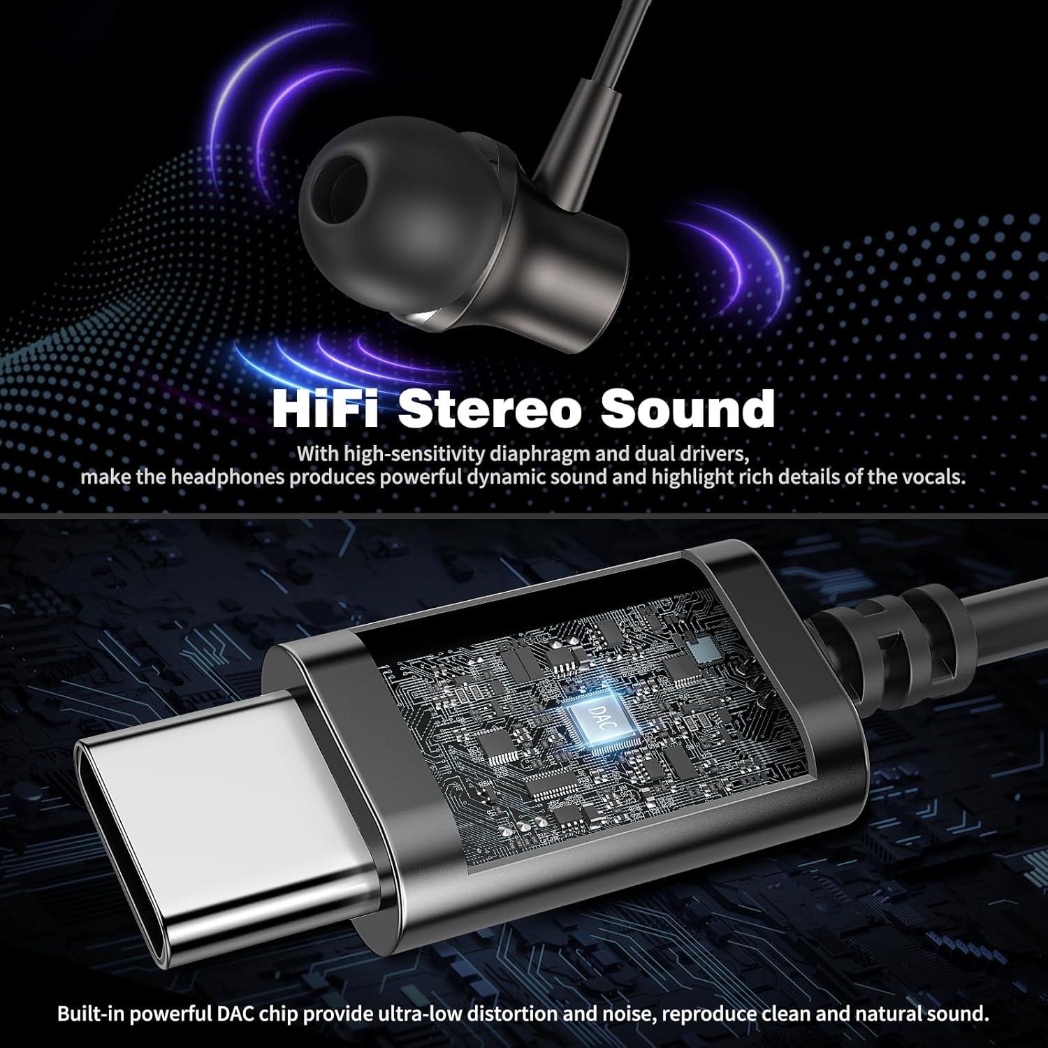 Auriculares In-Ear USB C COOYA con Micrófono y Cancelación de Ruido