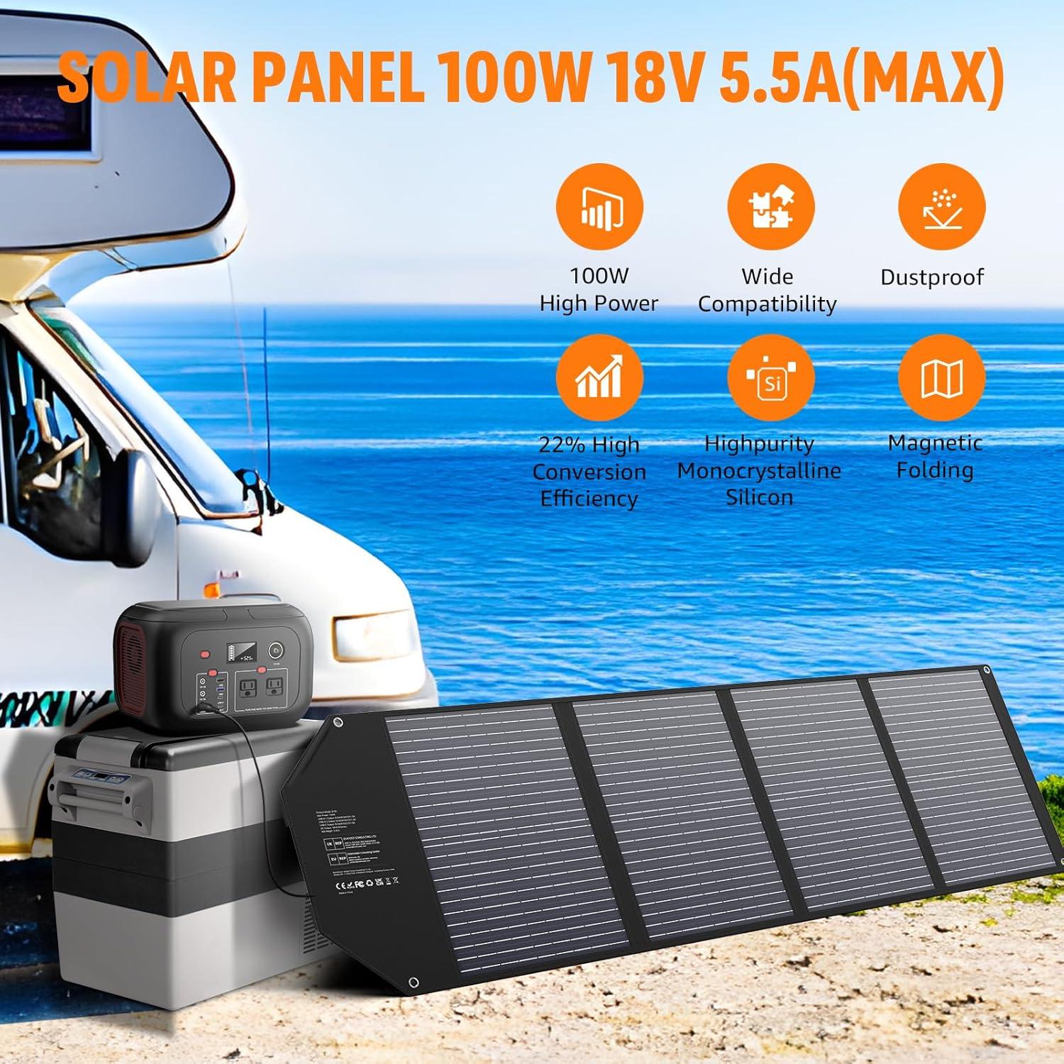 Panel Solar Plegable 100W SinKeu USB C y DC para Camping
