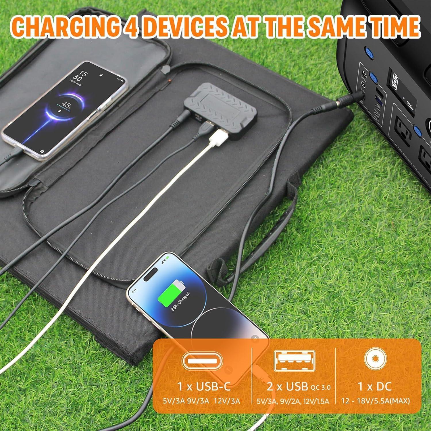 Panel Solar Plegable 100W SinKeu USB C y DC para Camping