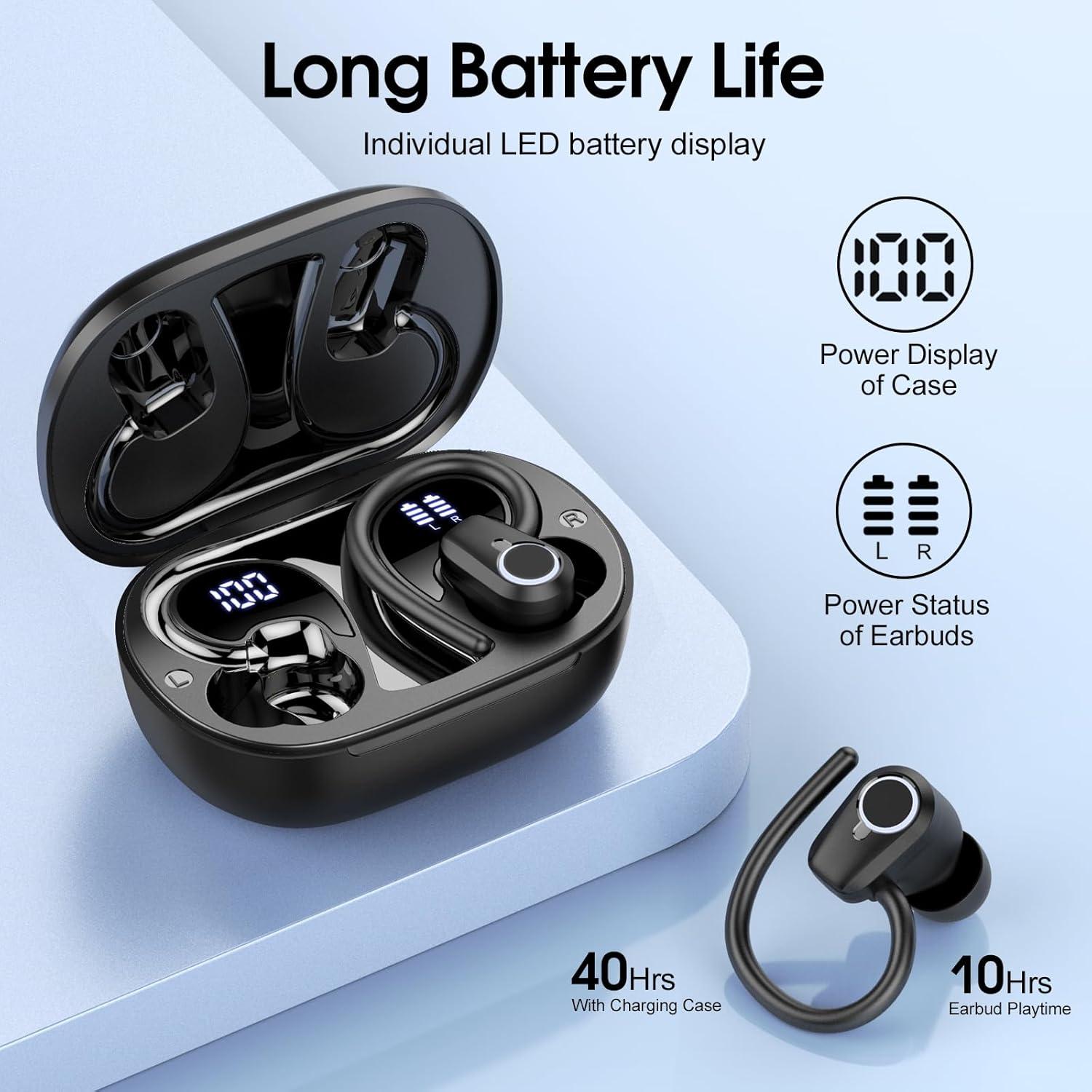 Wireless Earbuds, Bluetooth 5.3 Headphones Sport, In Ear buds Wireless Earbuds Bluetooth 50H Playtime LED Display, Deep Bass Stereo Noise Cancelling Headphones, IP7 Waterproof Earphones, Jet Black