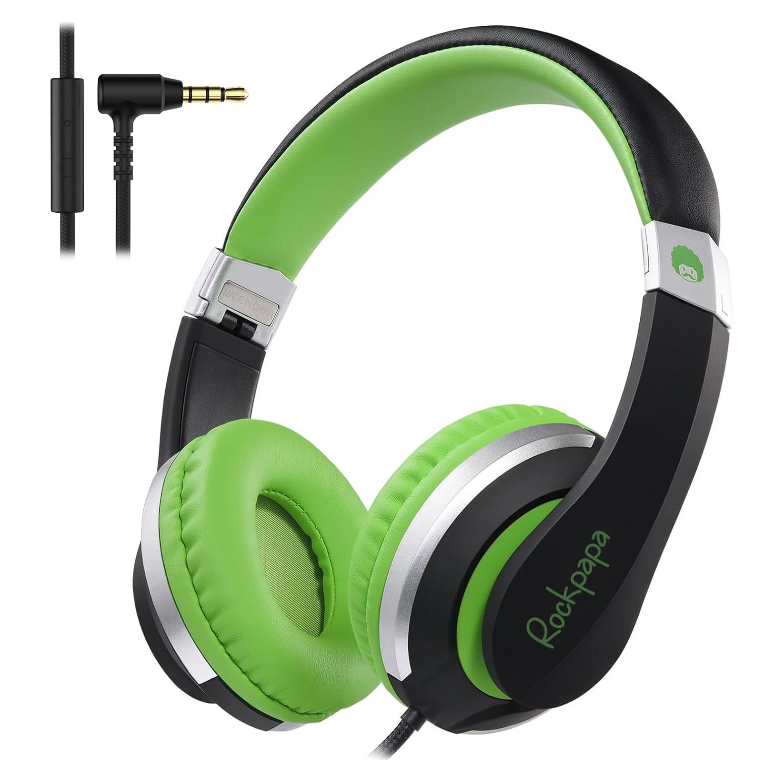 Auriculares Rockpapa HS20 con Cable para Niños Verde 3.5mm
