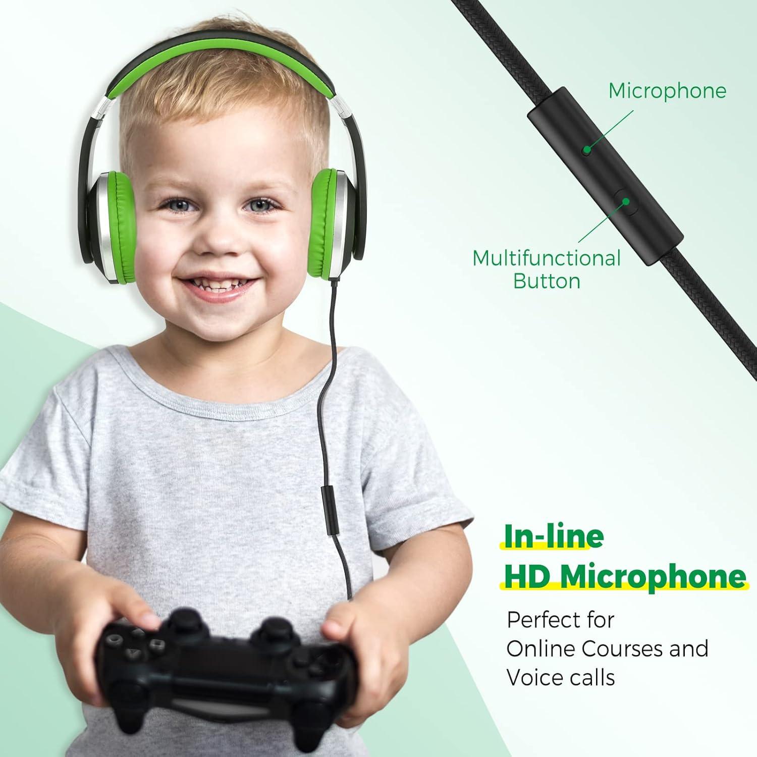 Auriculares Rockpapa HS20 con Cable para Niños Verde 3.5mm